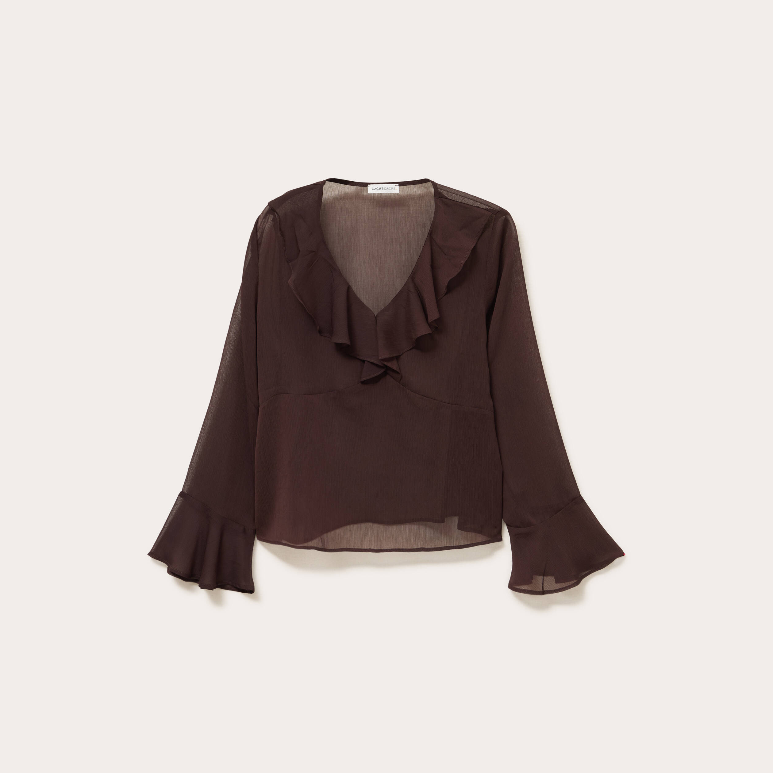 Blouse col V marron fonc&eacute; femme