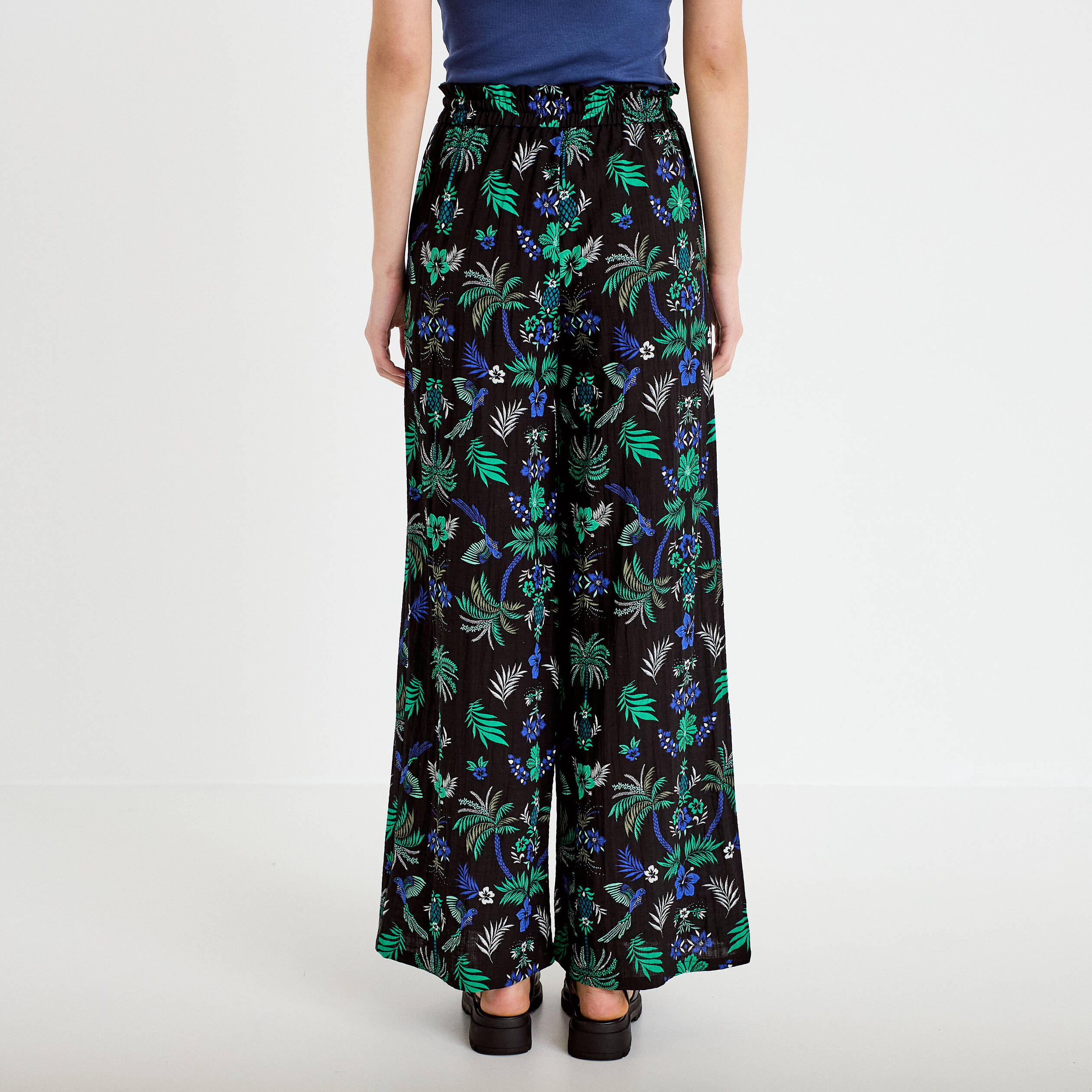 Pantalon large taille standard pliss&eacute; noir femme