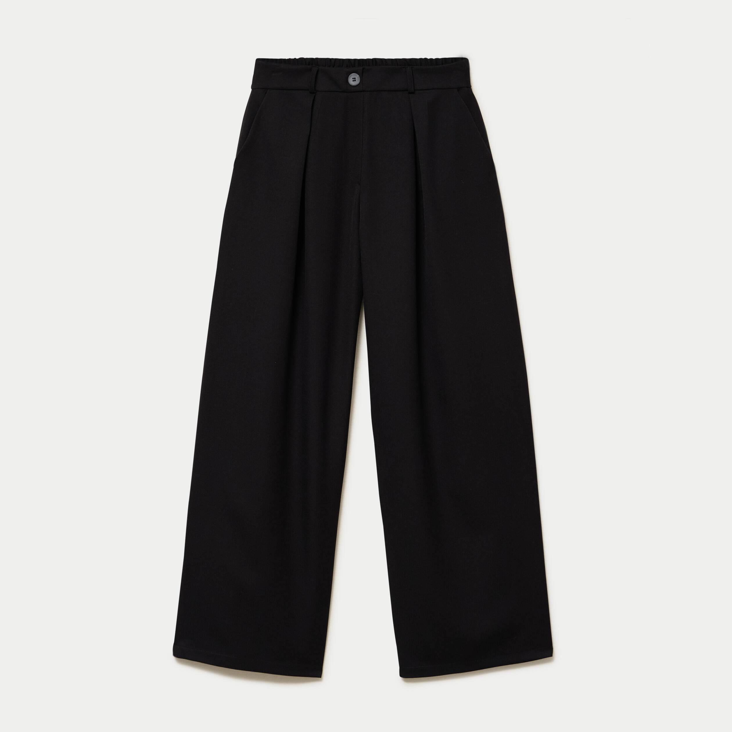 Pantalon large taille haute noir femme