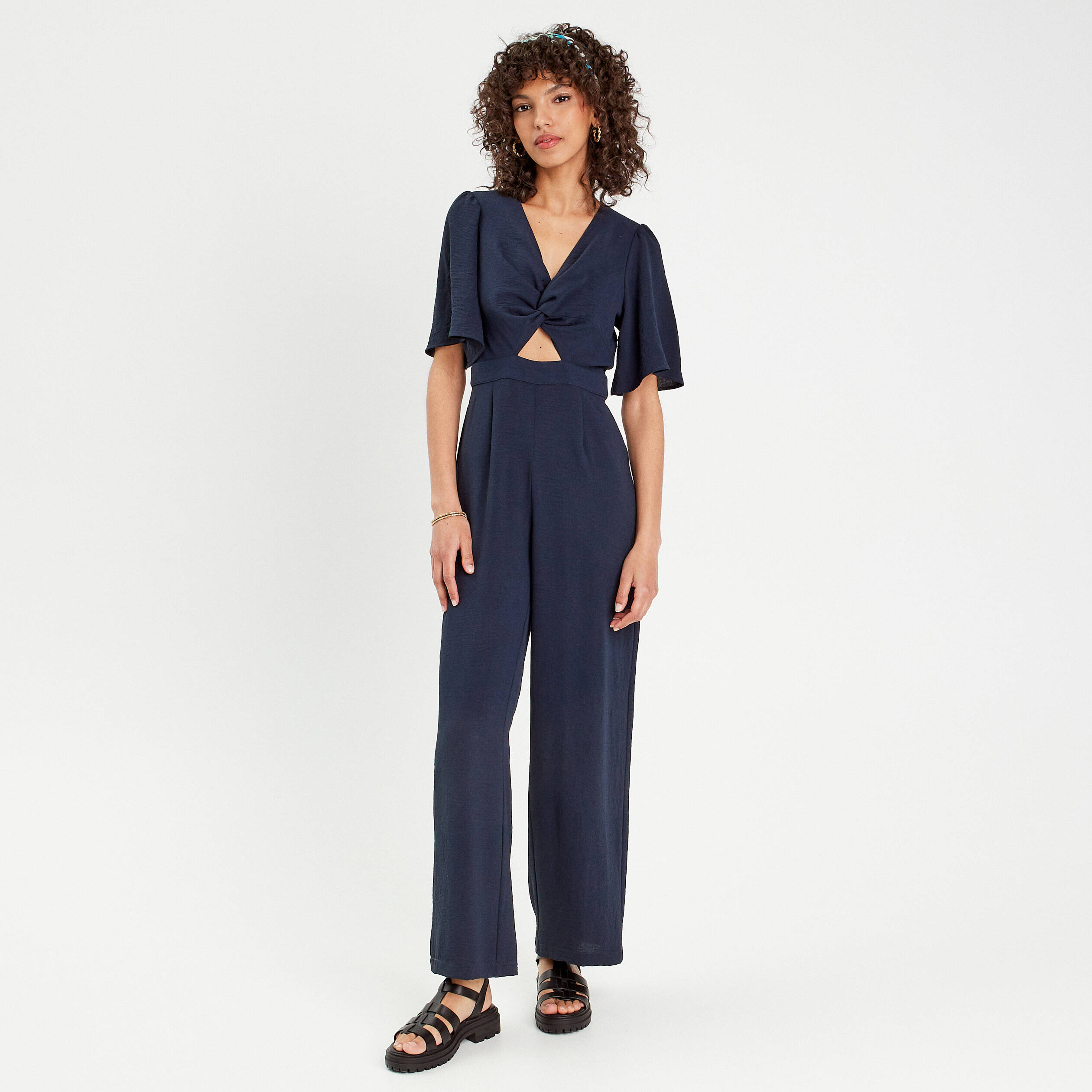 Combinaison pantalon nou&eacute;e bleu marine femme