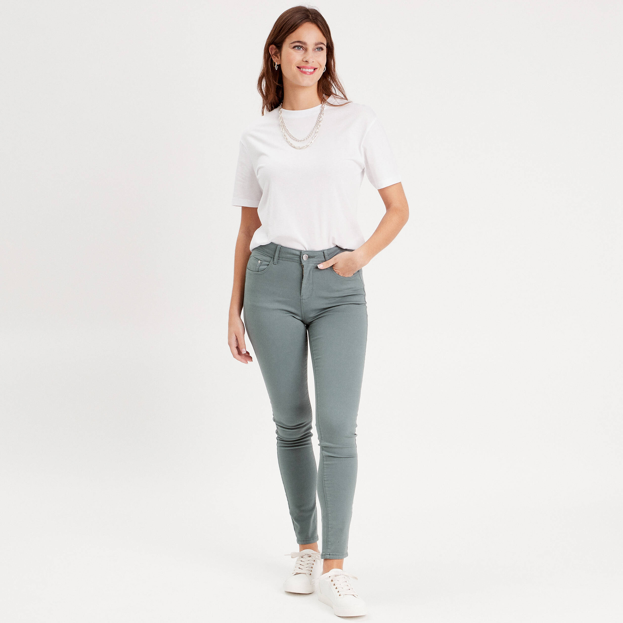 jeans slim 5 poches vert fonce femme Jeans slim 5 poches vert foncé femme