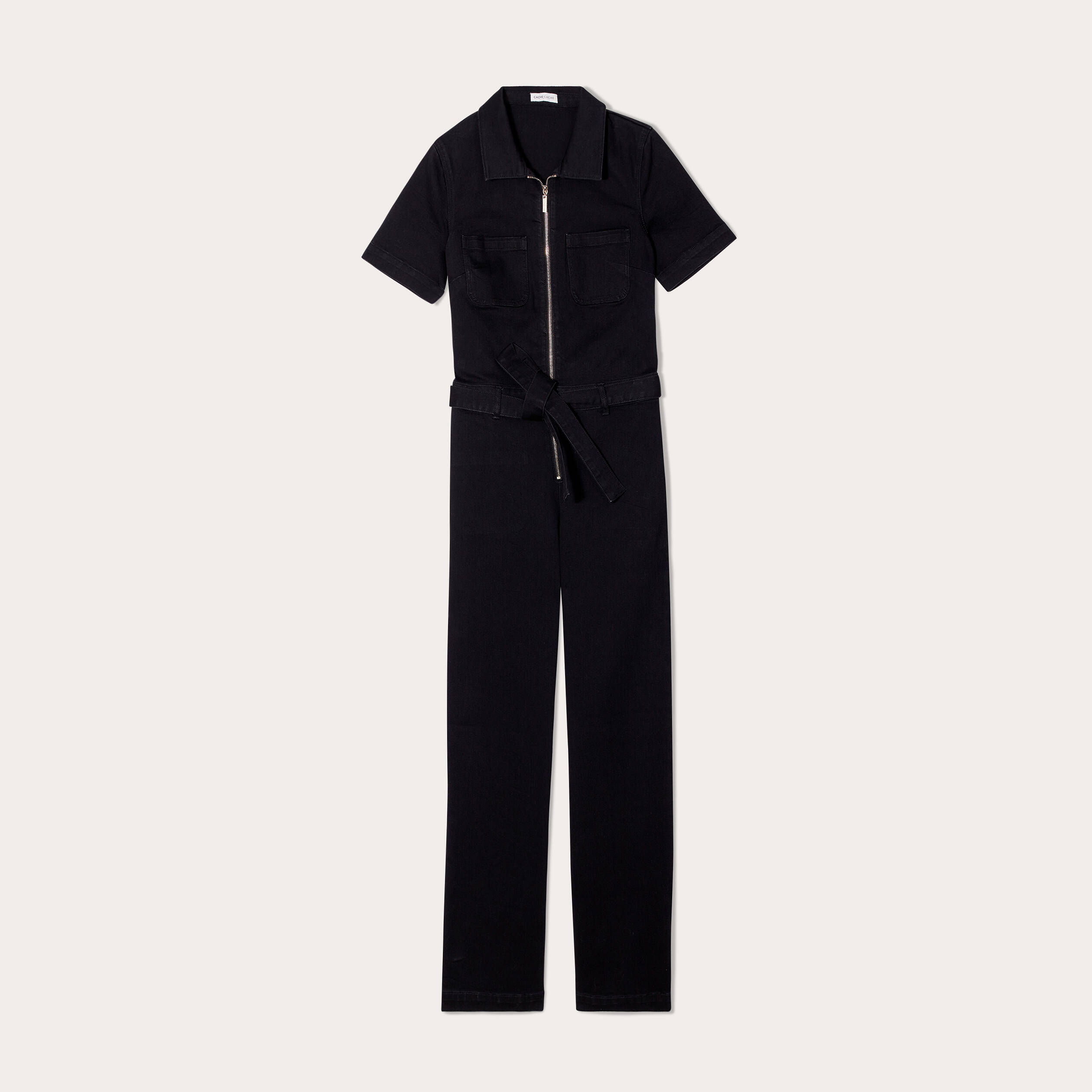Combinaison pantalon en jean denim noir femme Vibs
