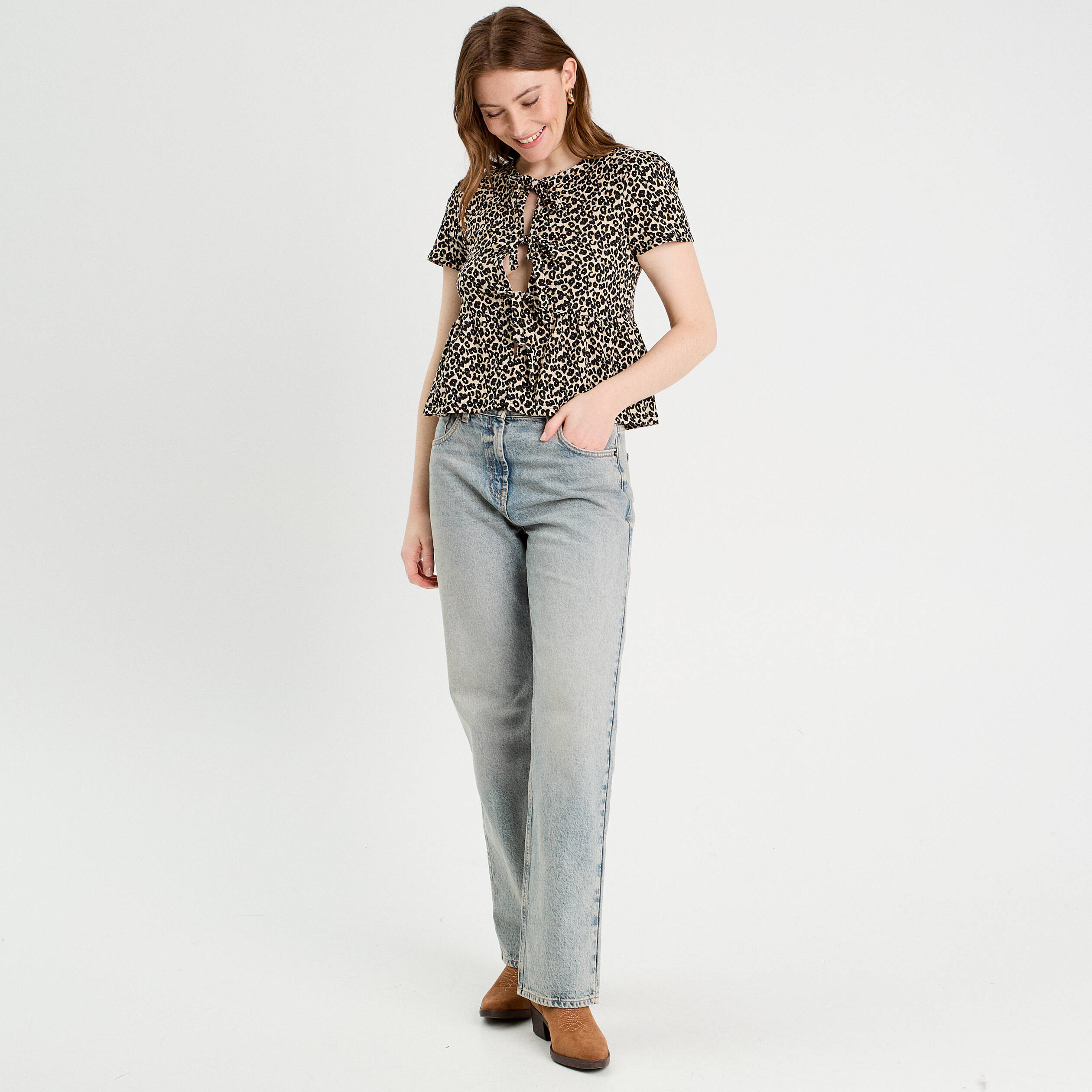 Blouse avec noeuds blanc femme