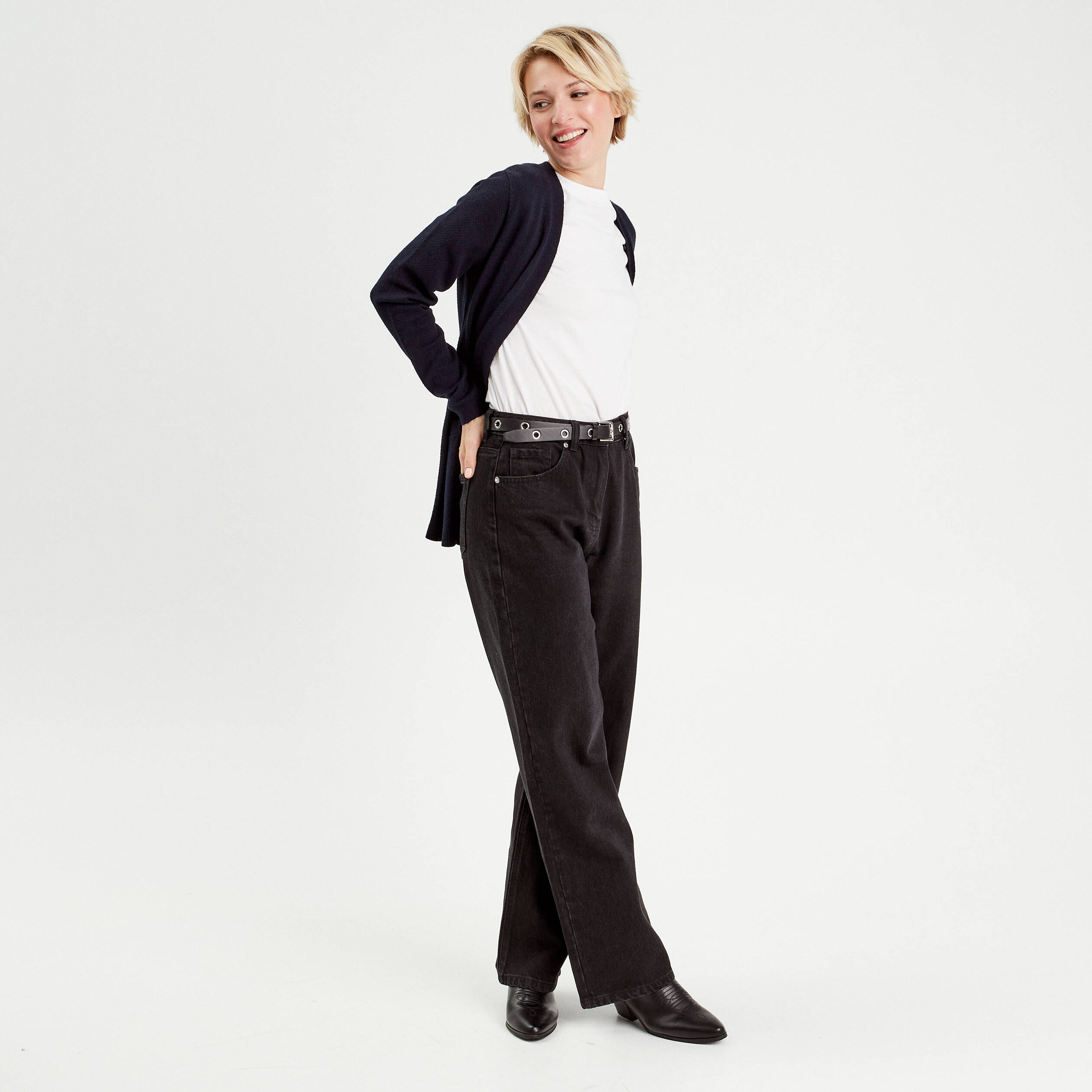 Gilet manches longues bleu marine femme