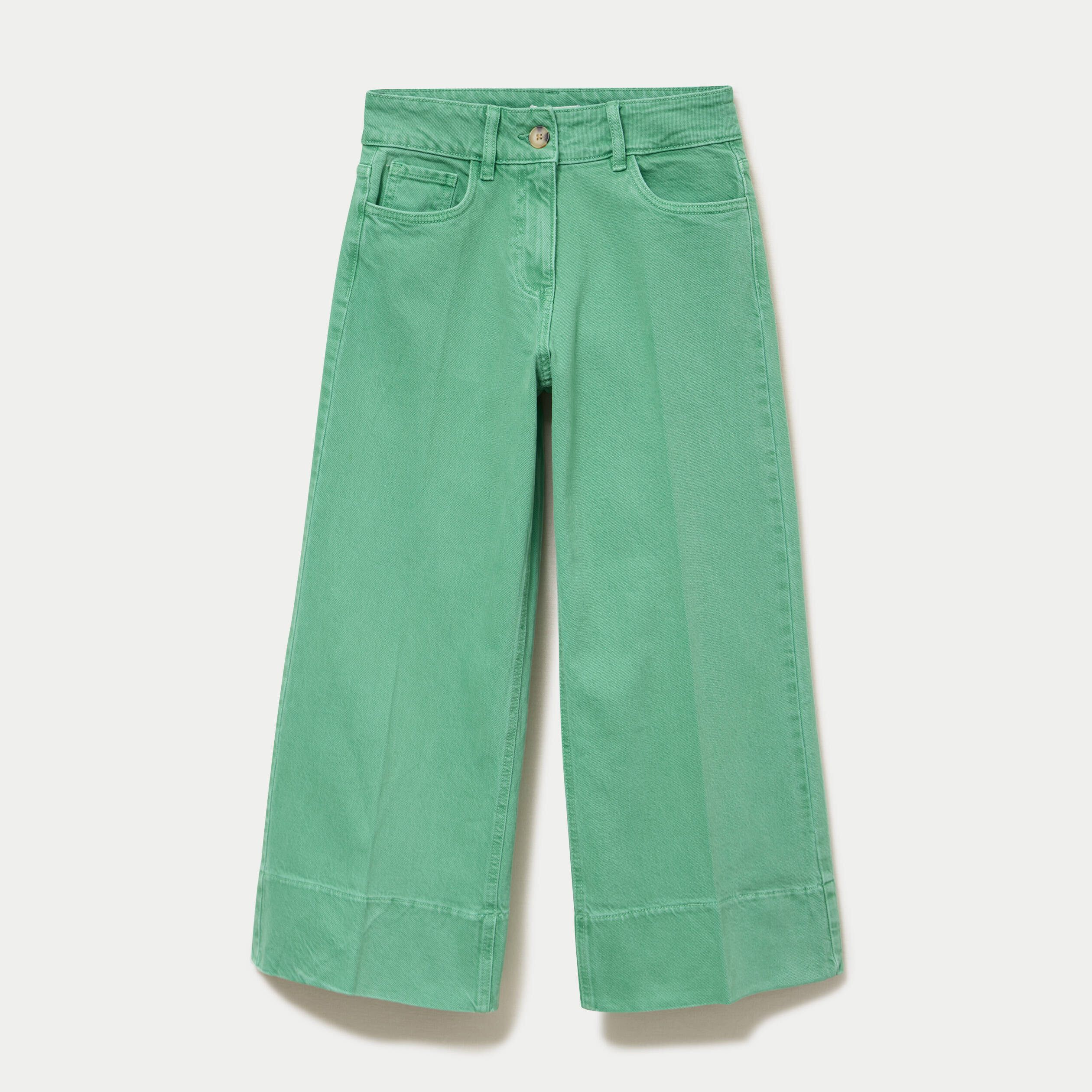 Jean wide leg cropped taille haute vert femme