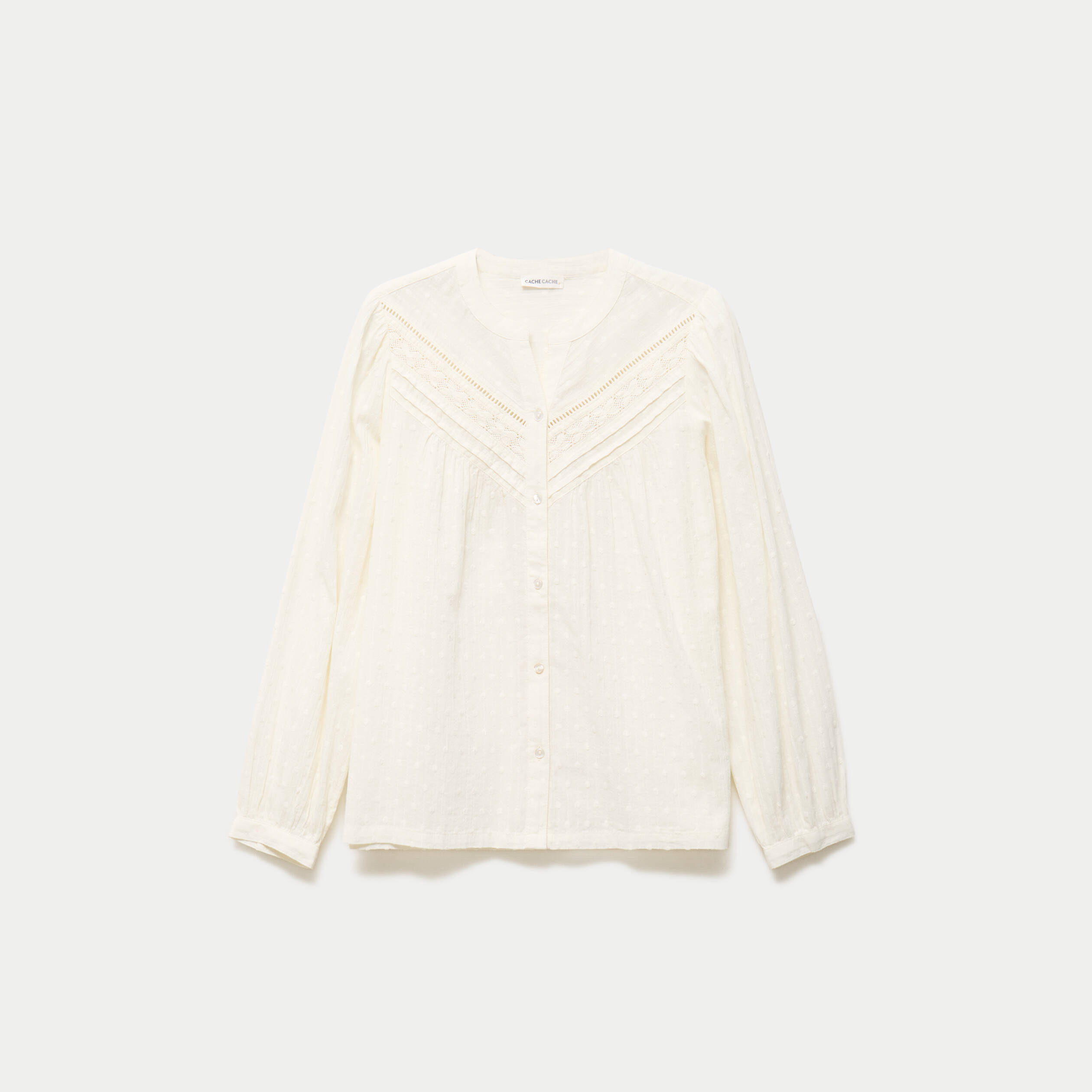 Blouse droite col rond manches longues ecru femme