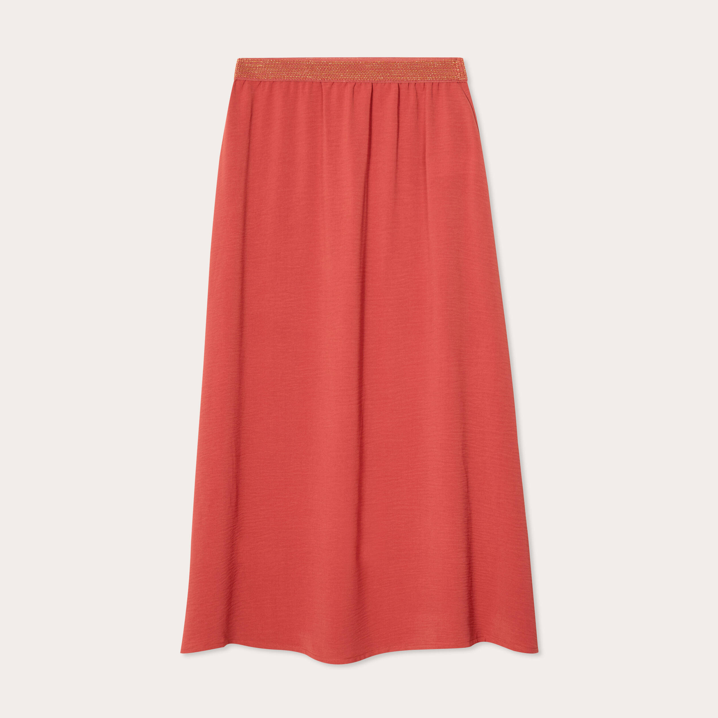 Jupe longue &eacute;vas&eacute;e fluide vieux rose femme