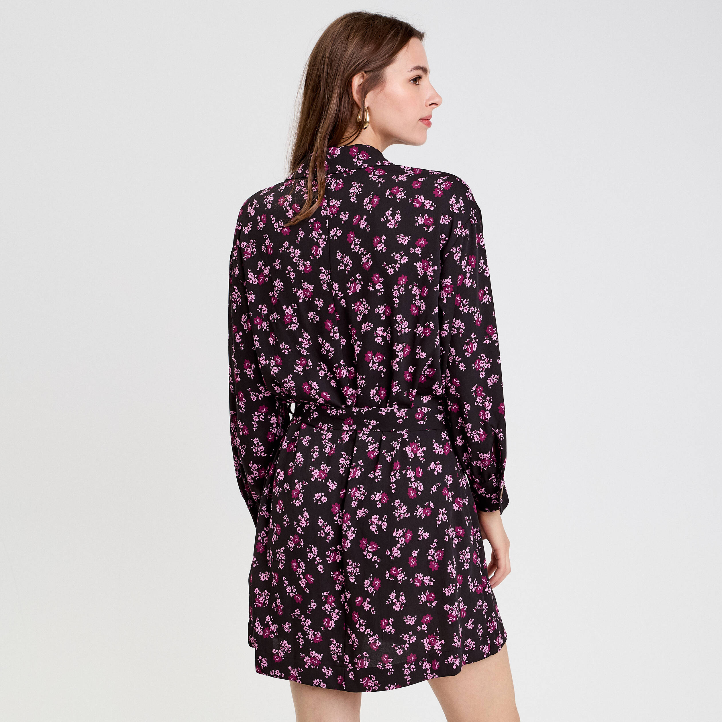 Robe courte droite col chemise noir femme