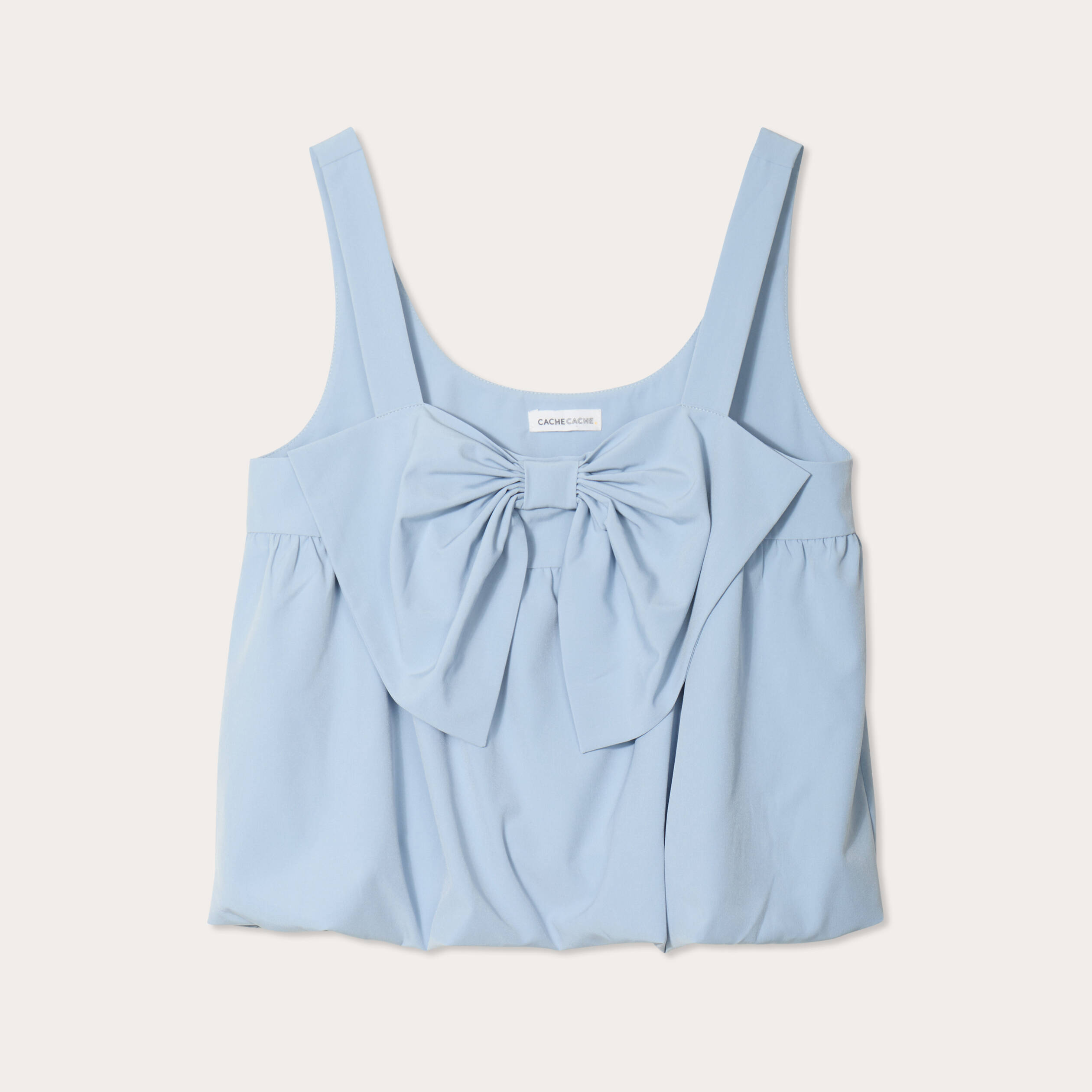 debardeur effet boule et noeud bleu clair femme Débardeur effet boule et noeud bleu clair femme