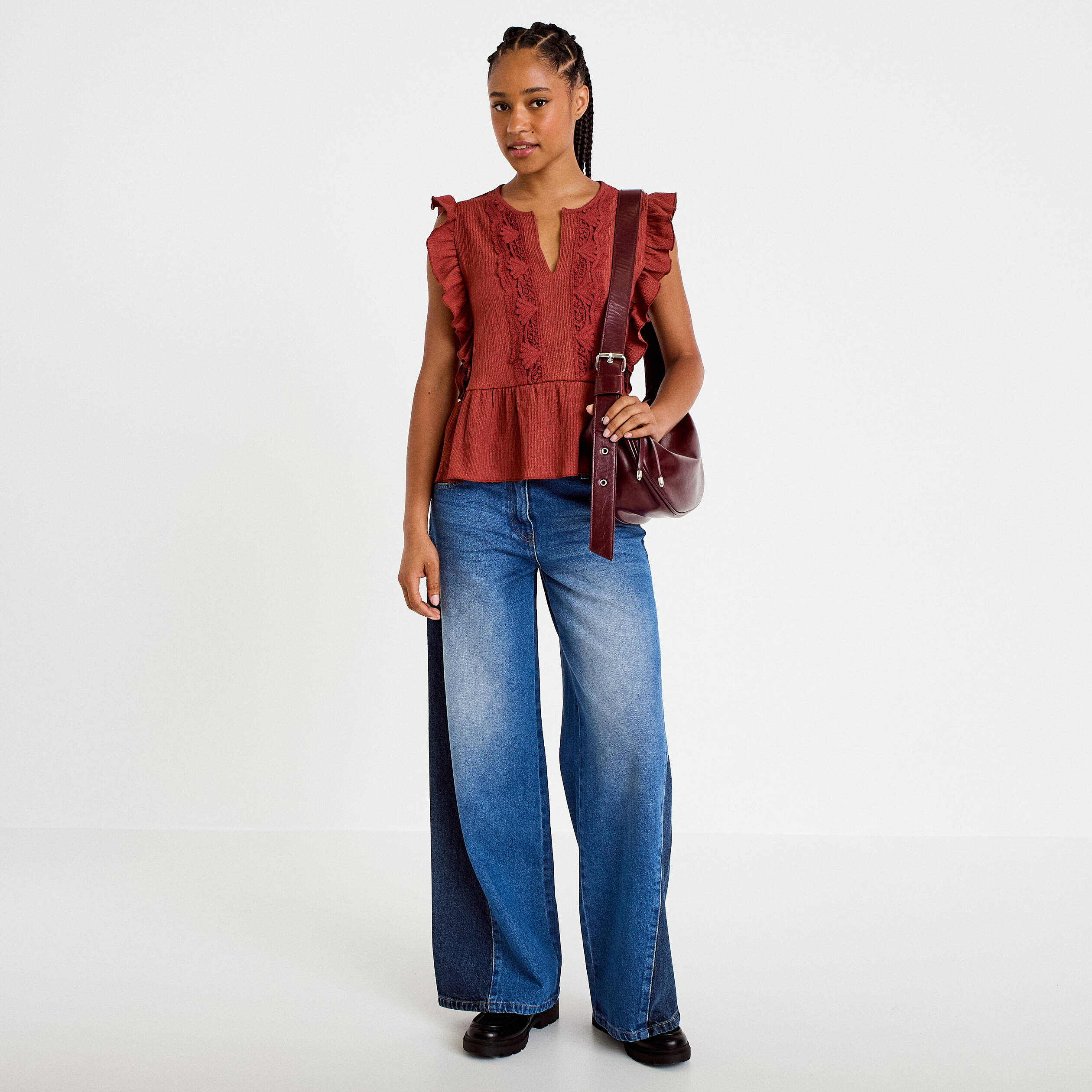 Blouse sans manches col v vieux rose femme