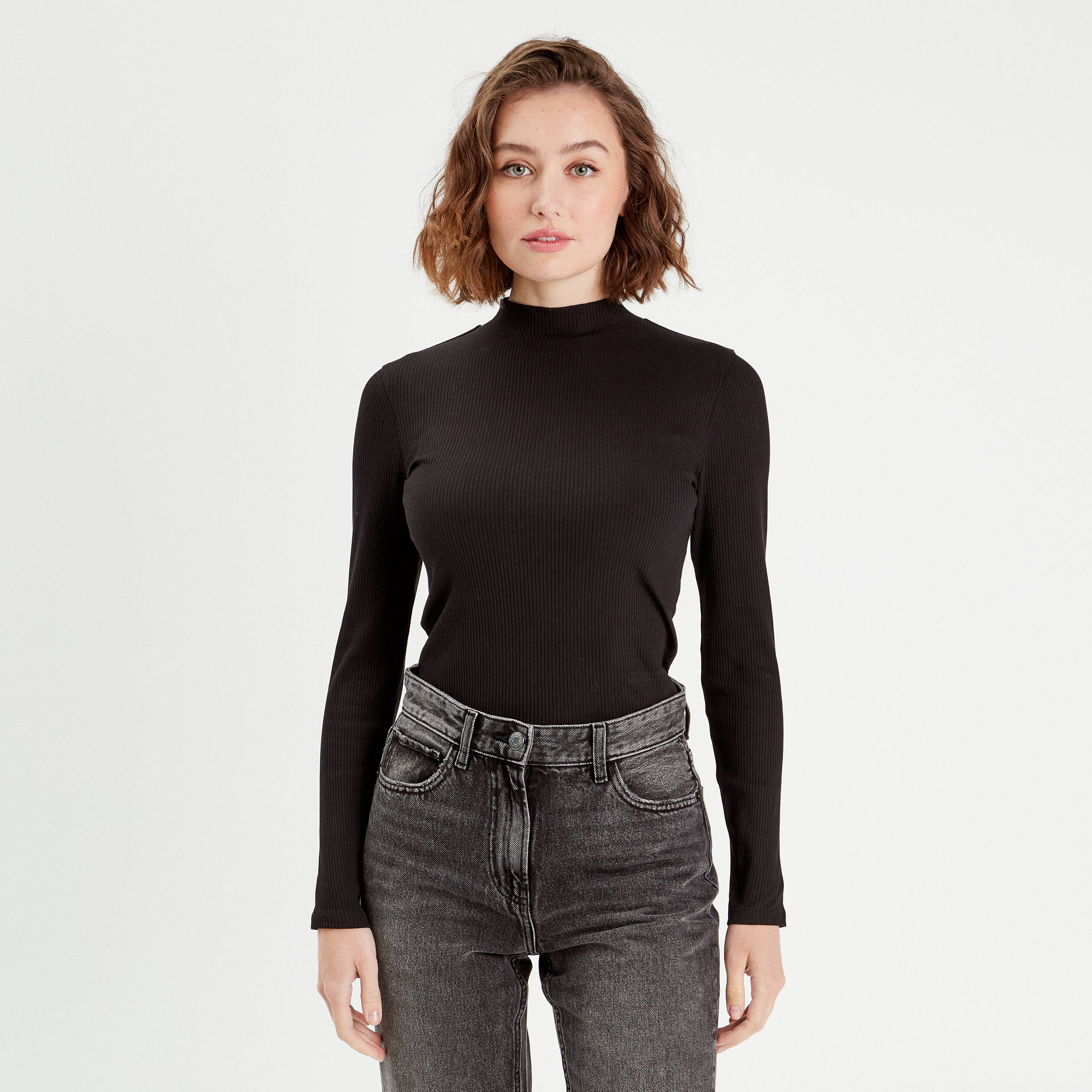 t shirt manches longues cotele noir femme T-shirt manches longues côtelé noir femme