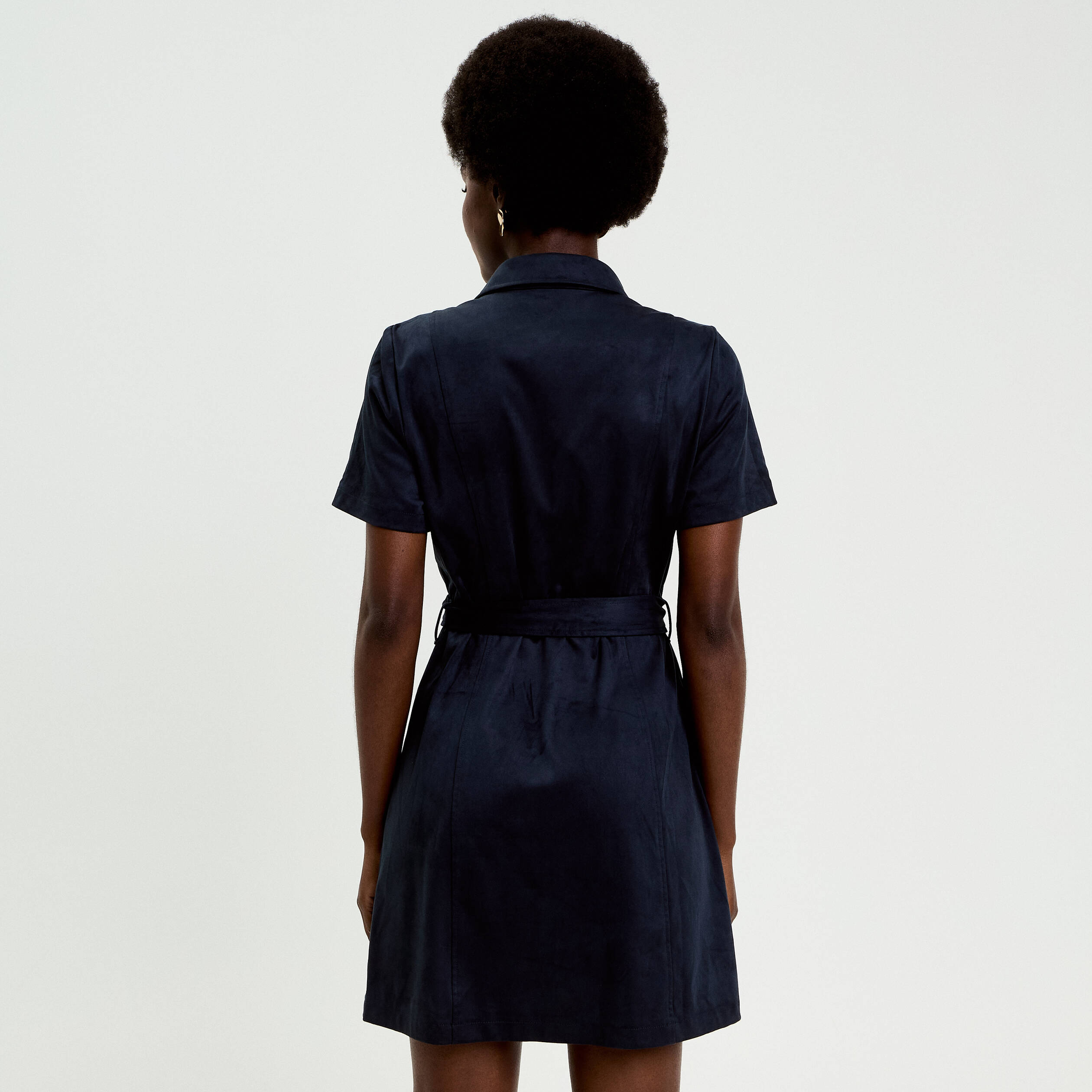 Robe boutonn&eacute;e aspect daim bleu marine femme