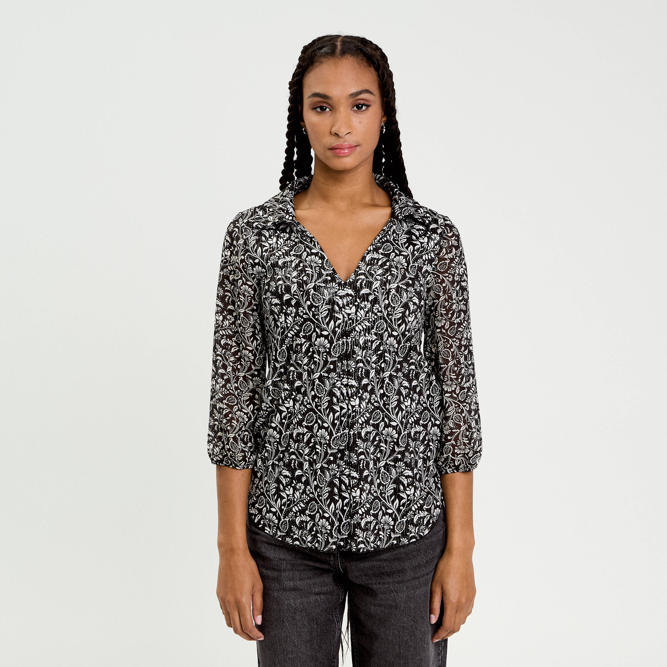 Belle Poque Blouse Femme Vintage à Imprimé Floral, Manches Longues Lanternes Et Col En V Élégant