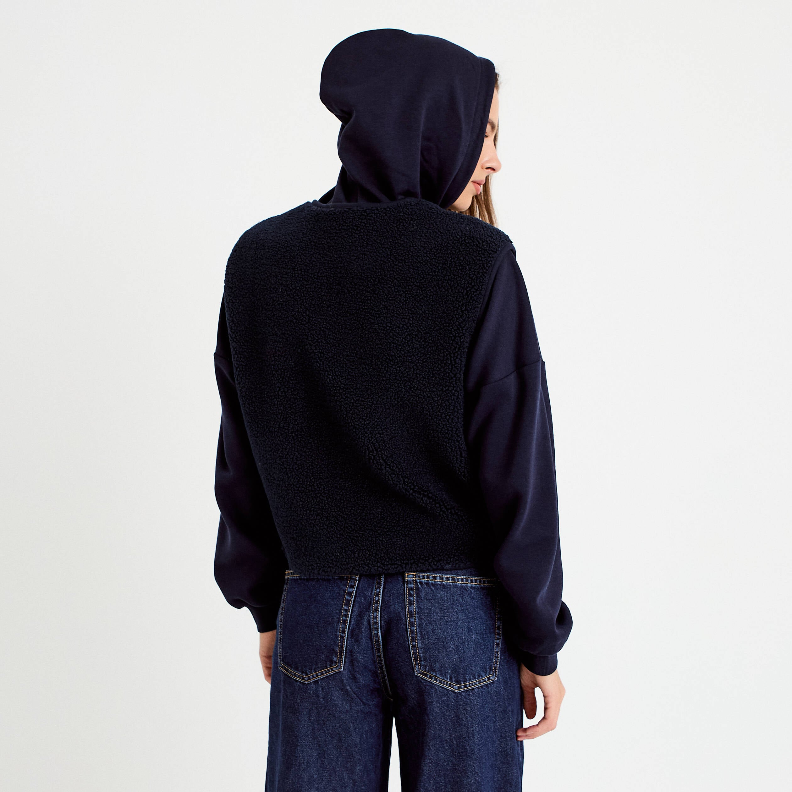 Gilet sans manches effet polaire col v bleu marine femme