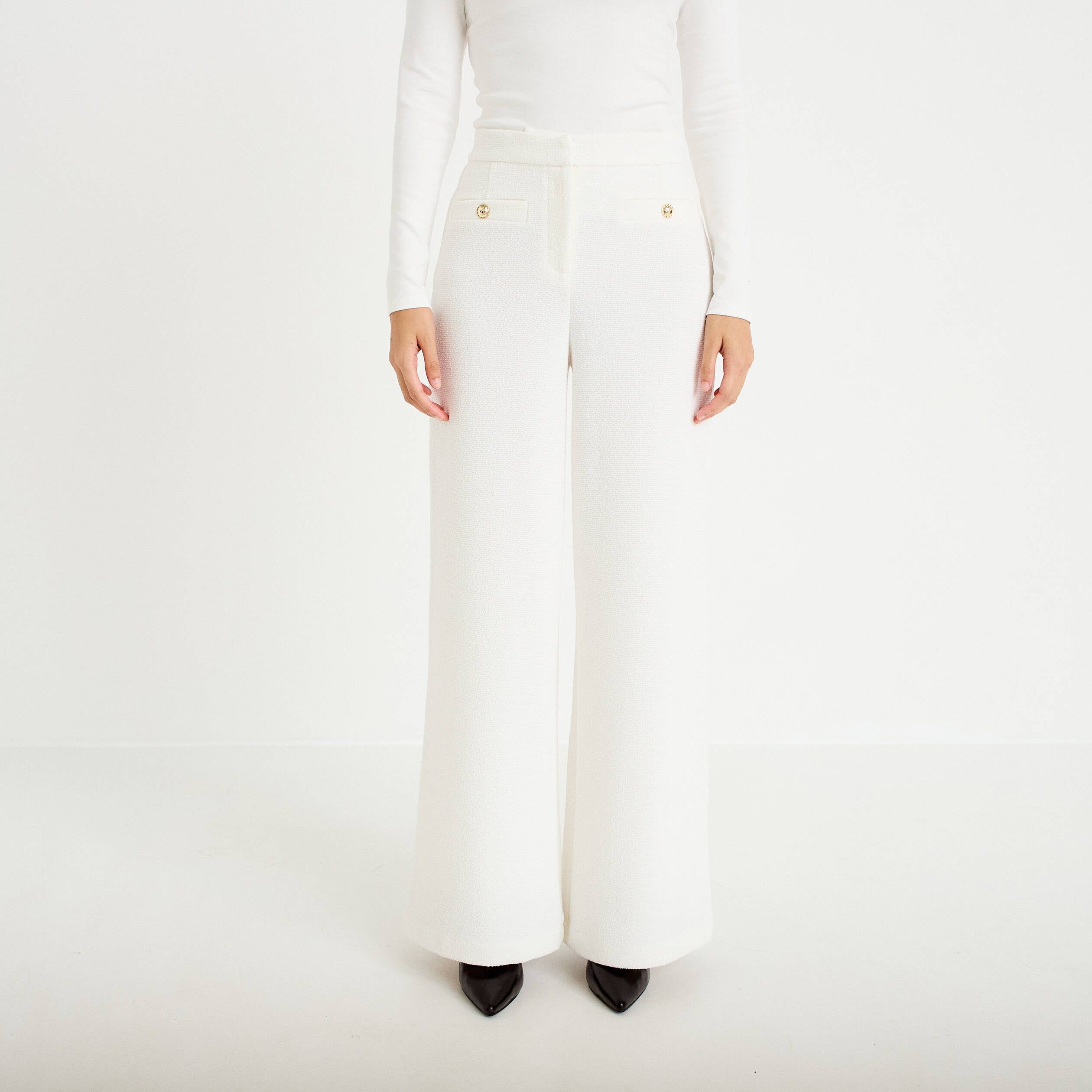 Pantalon bootcut taille standard ecru femme