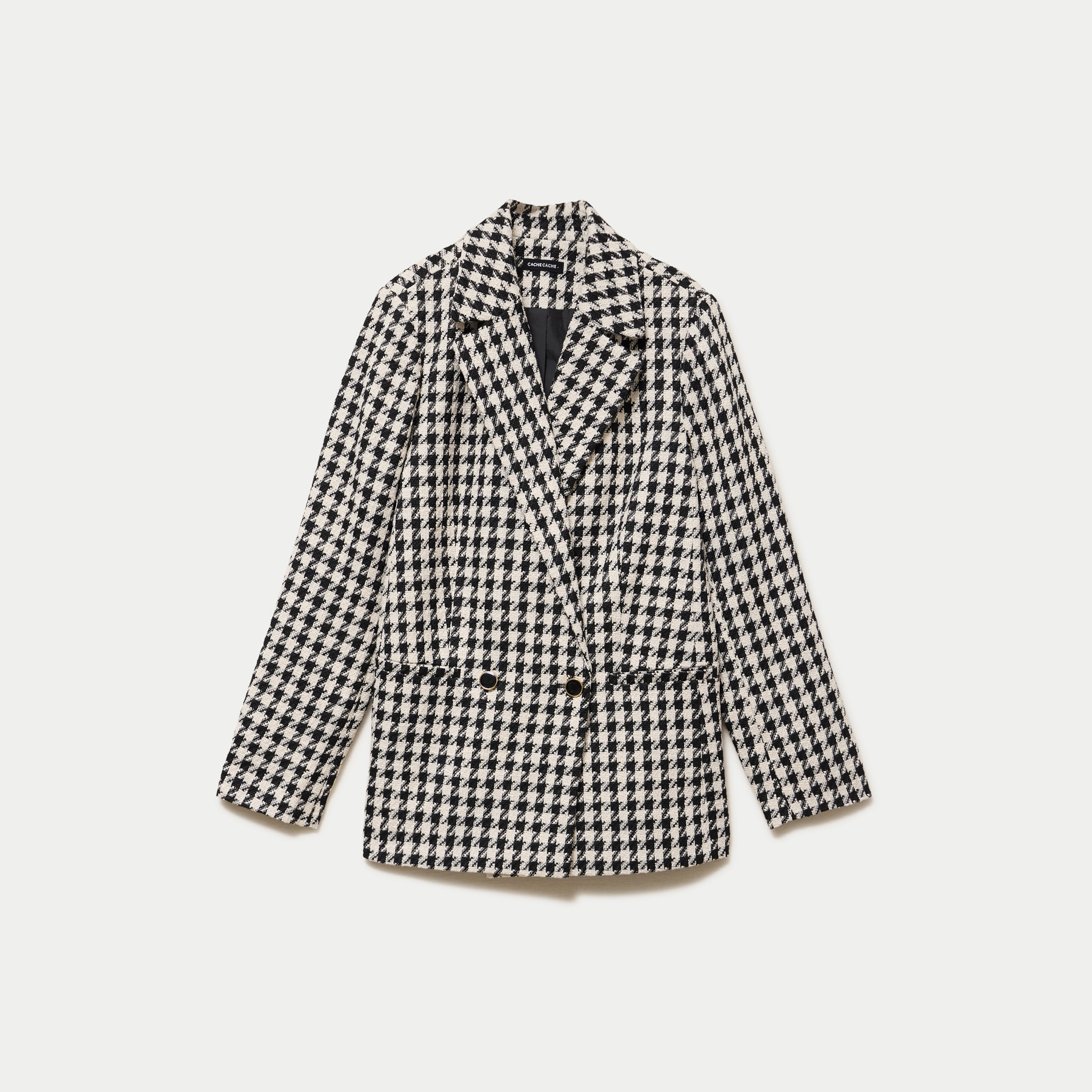 Blazer oversize en tweed manches longues noir femme