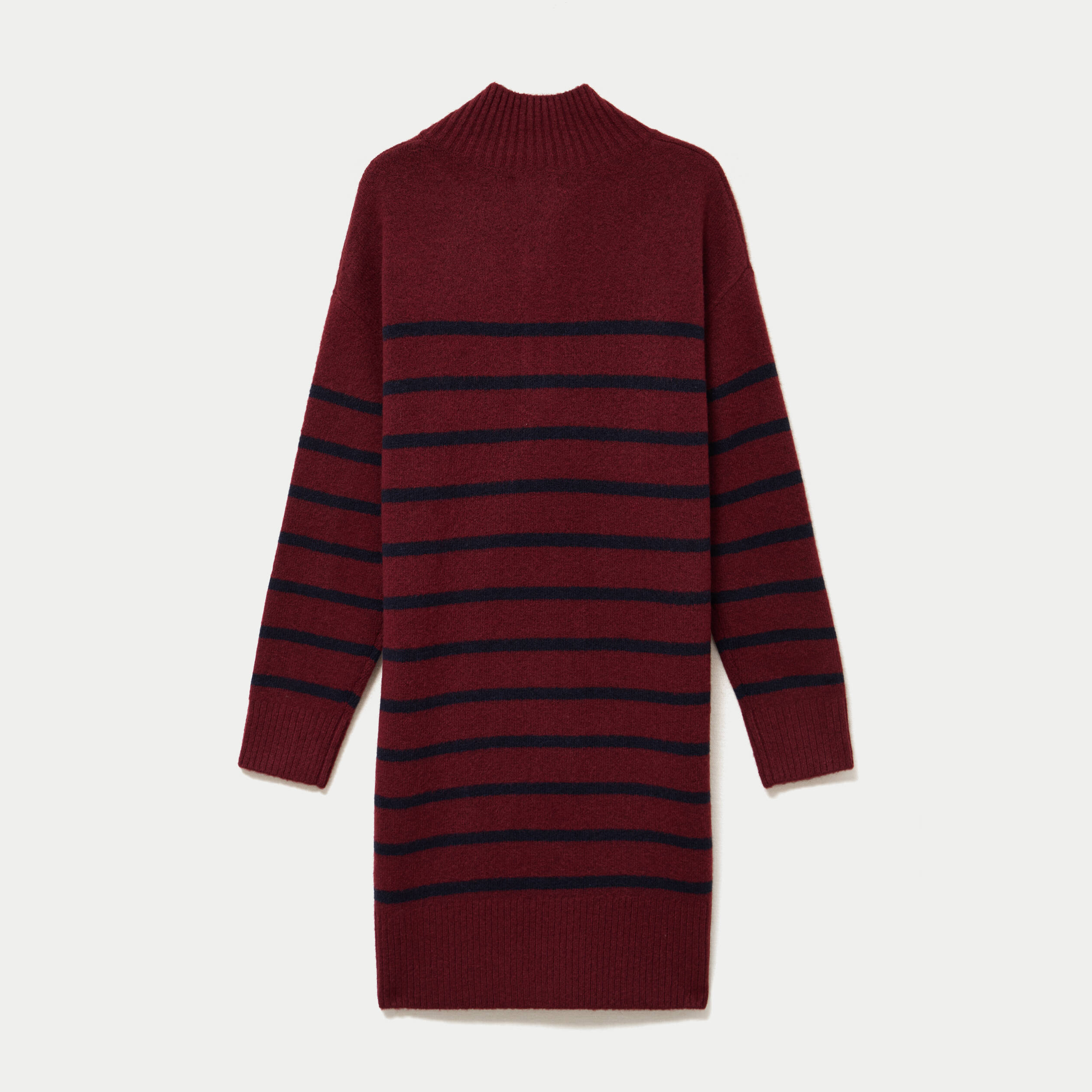 Robe pull droite manches longues 3/4 rouge fonc&eacute; femme