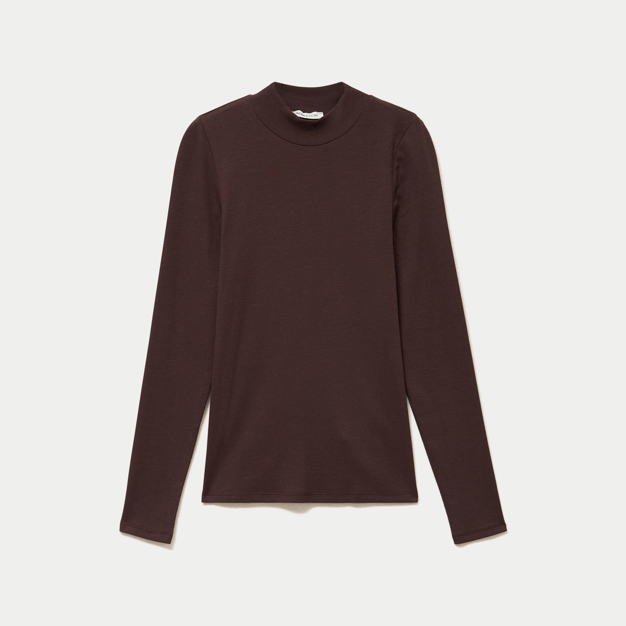 T-shirt ajust&eacute; manches longues marron fonc&eacute; femme