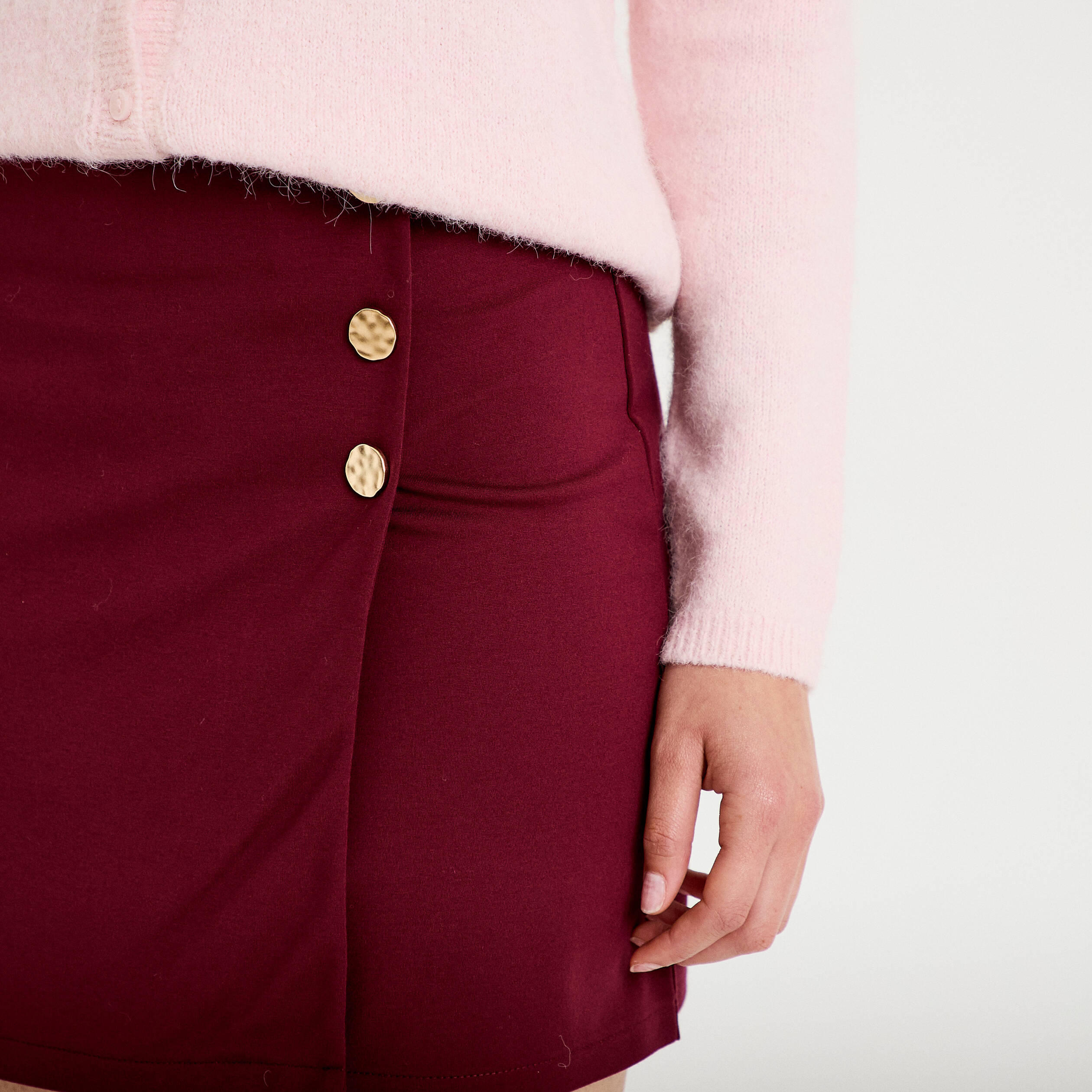 Jupe-short trap&egrave;ze en maille bordeaux femme