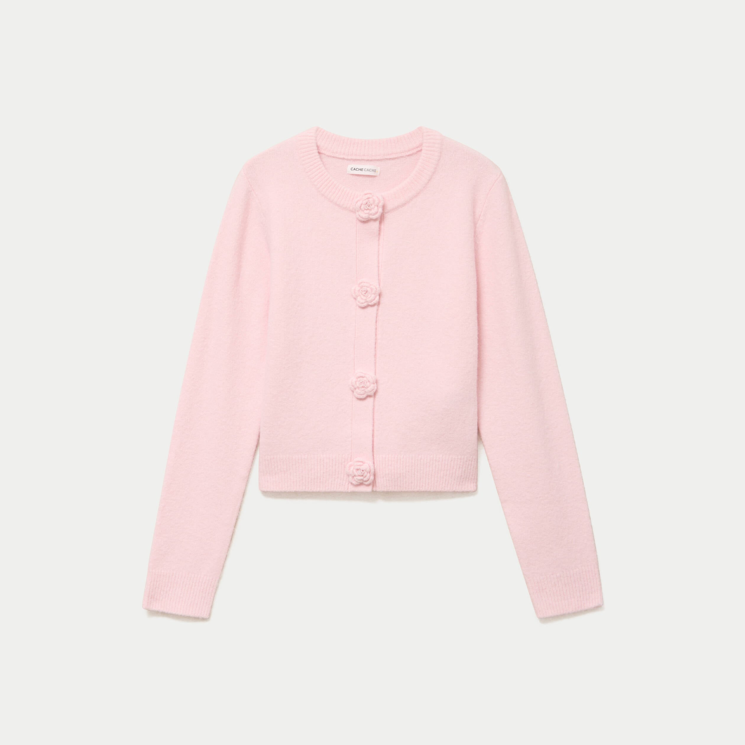 Gilet manches longues col rond rose clair femme