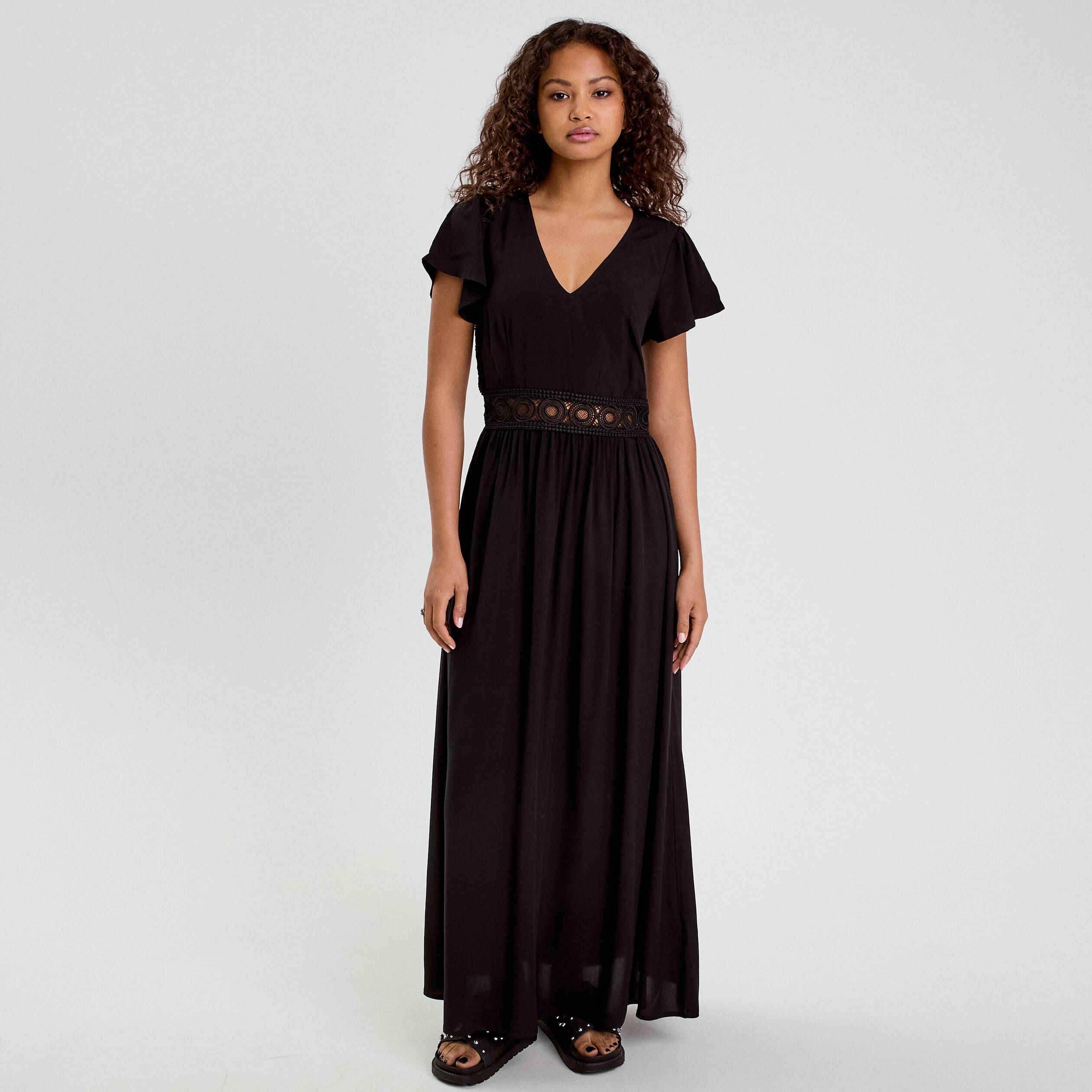robe longue evasee noir femme Robe longue évasée noir femme