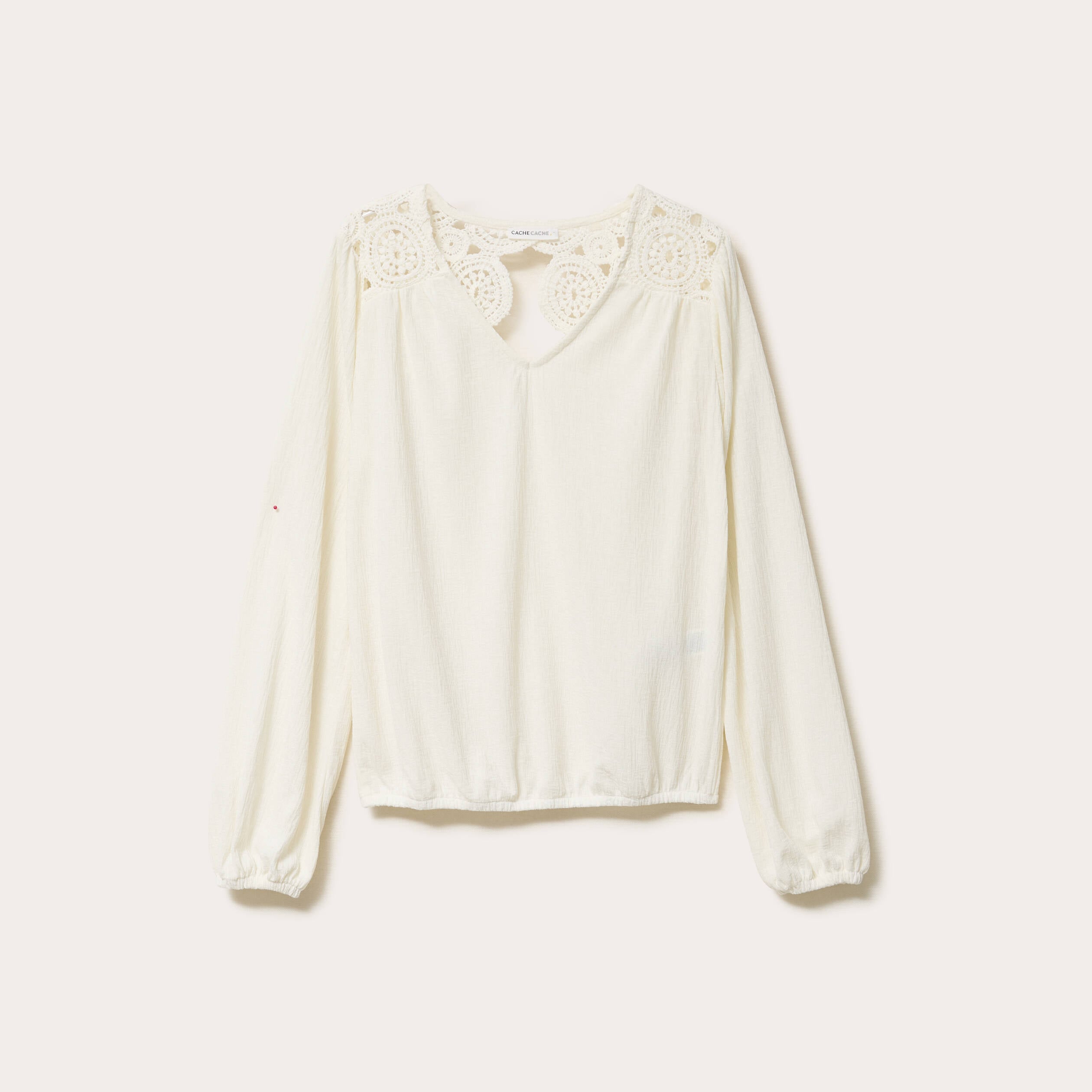 Blouse macram&eacute; bas &eacute;lastiqu&eacute; ecru femme
