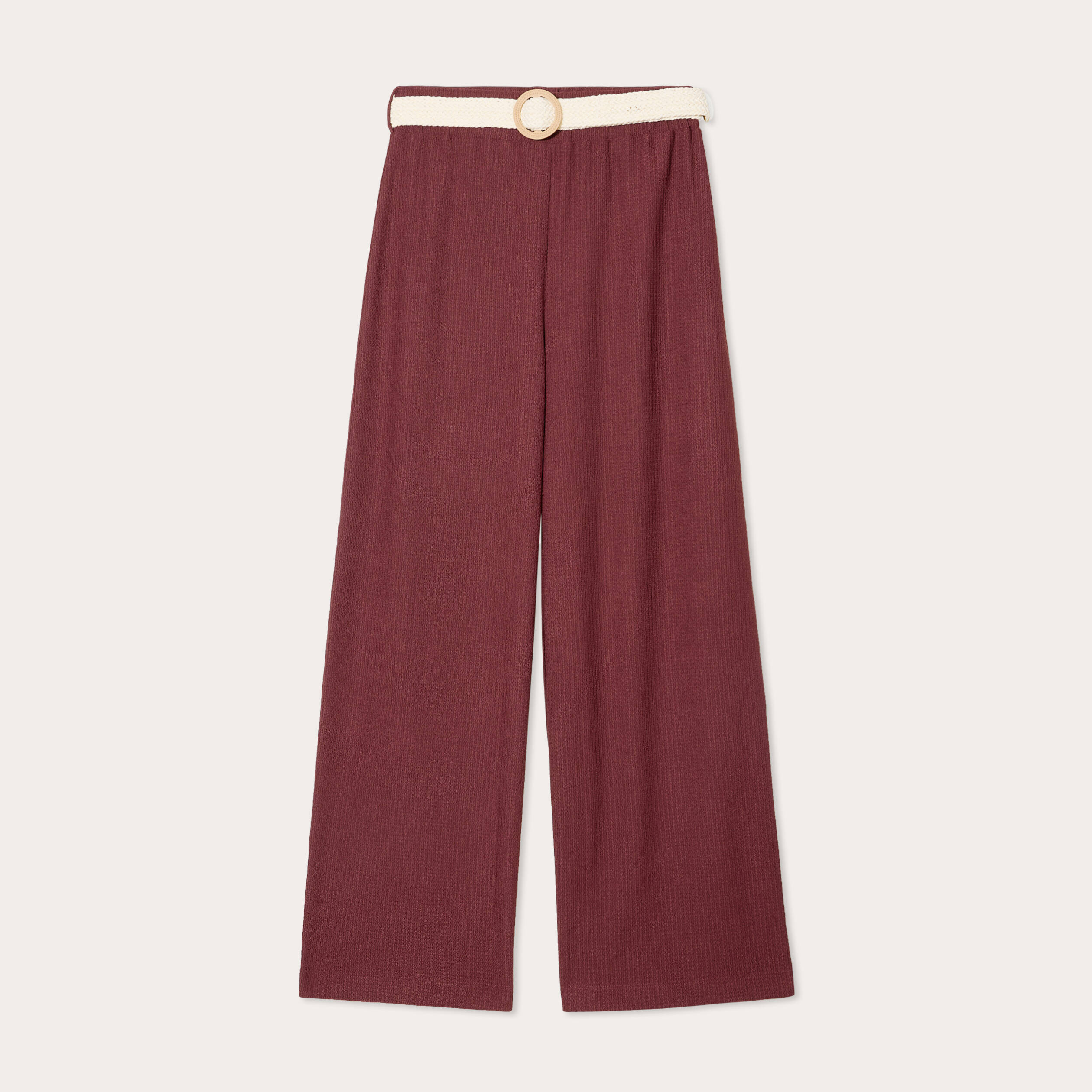Pantalon large fluide ceintur&eacute; prune femme