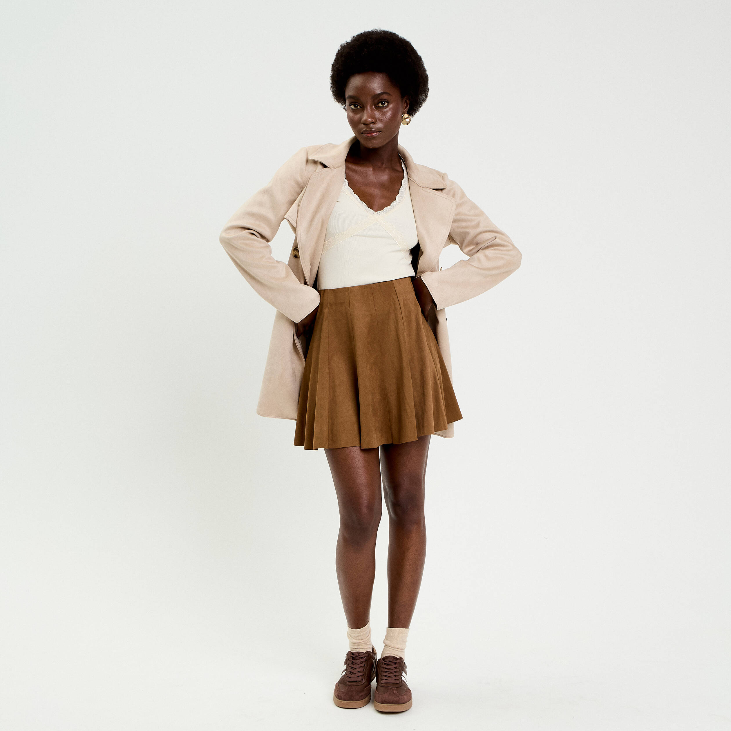 Jupe courte effet daim marron – Easy Dressing
