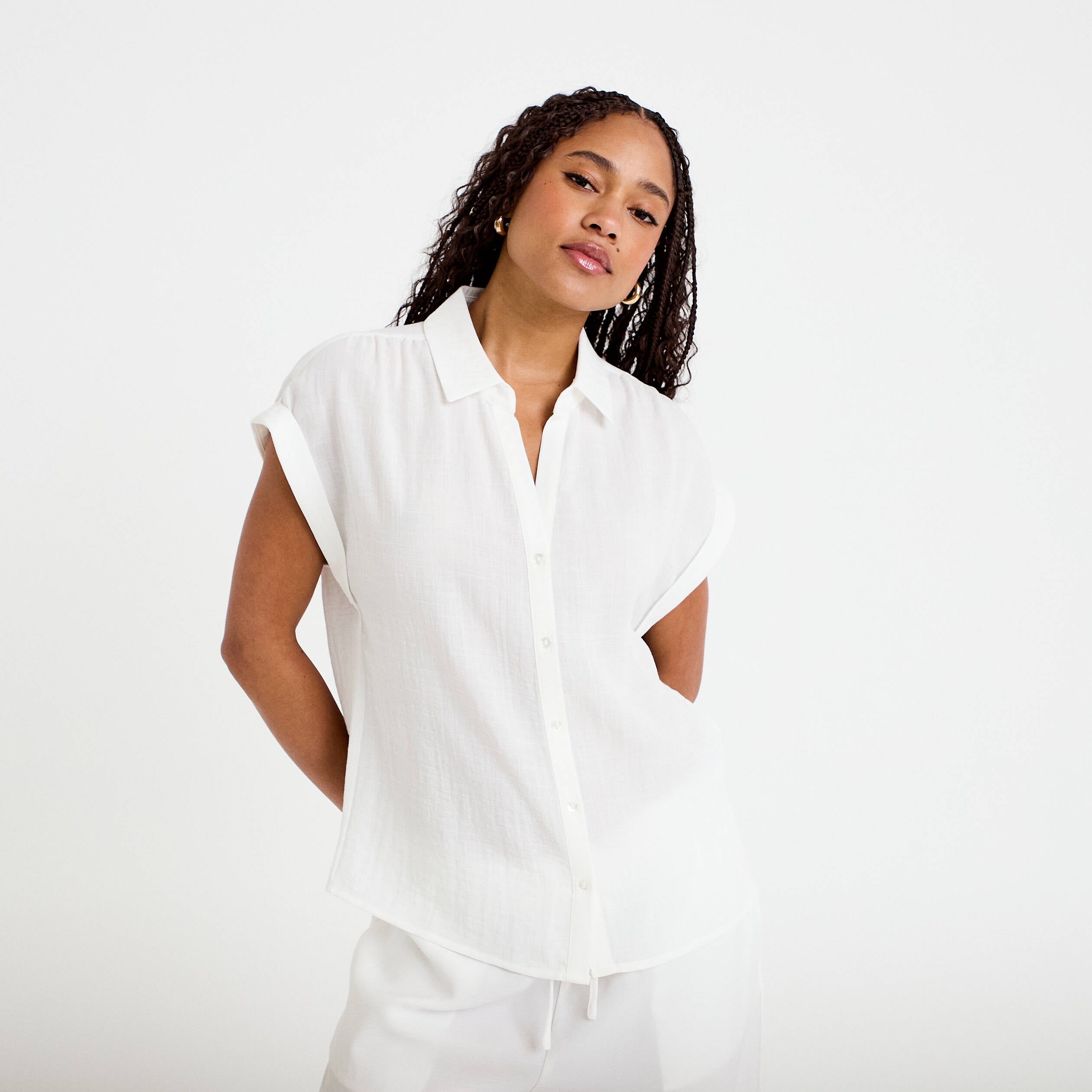 Blouse manches courtes ecru femme