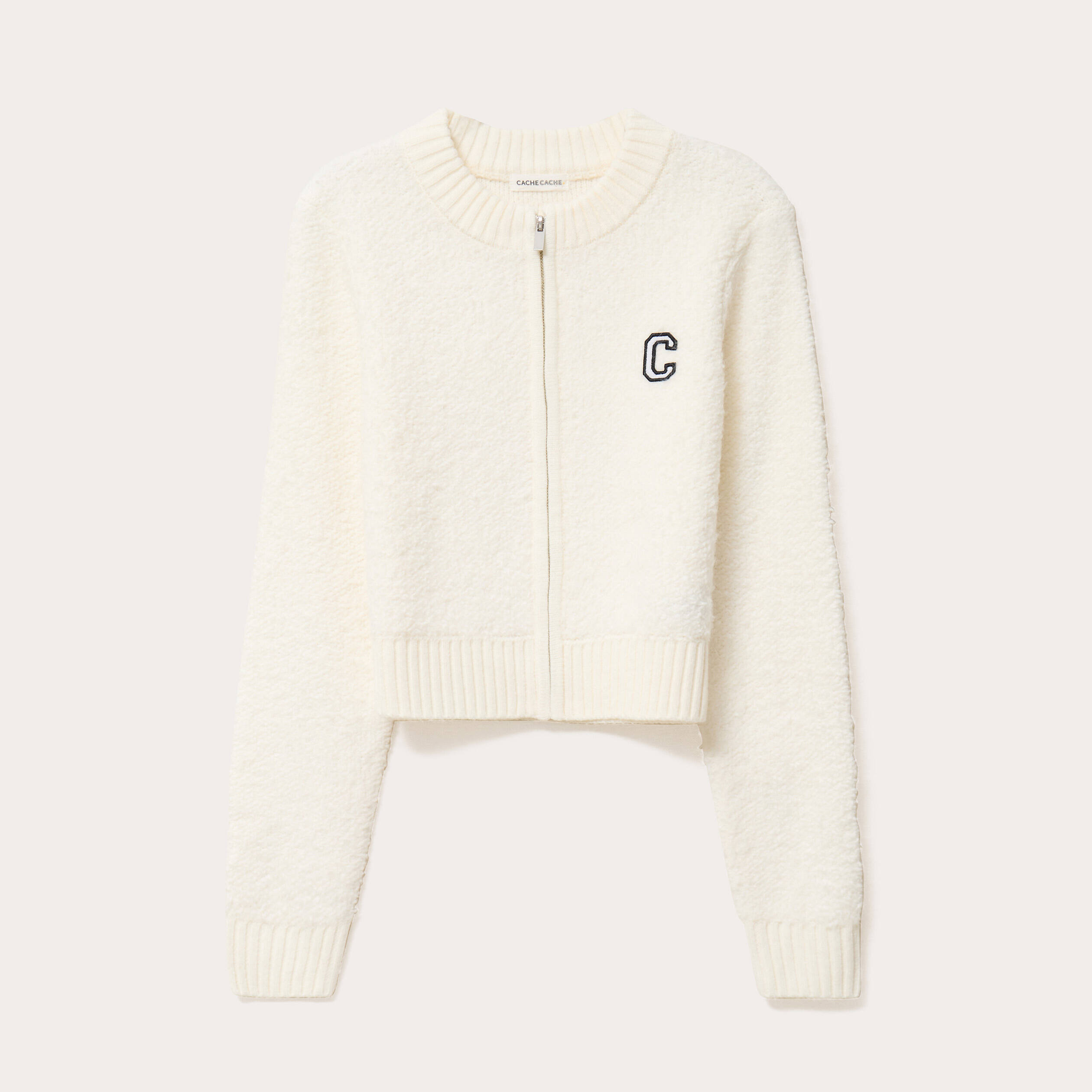 Veste courte ajust&eacute;e bouclette ecru femme