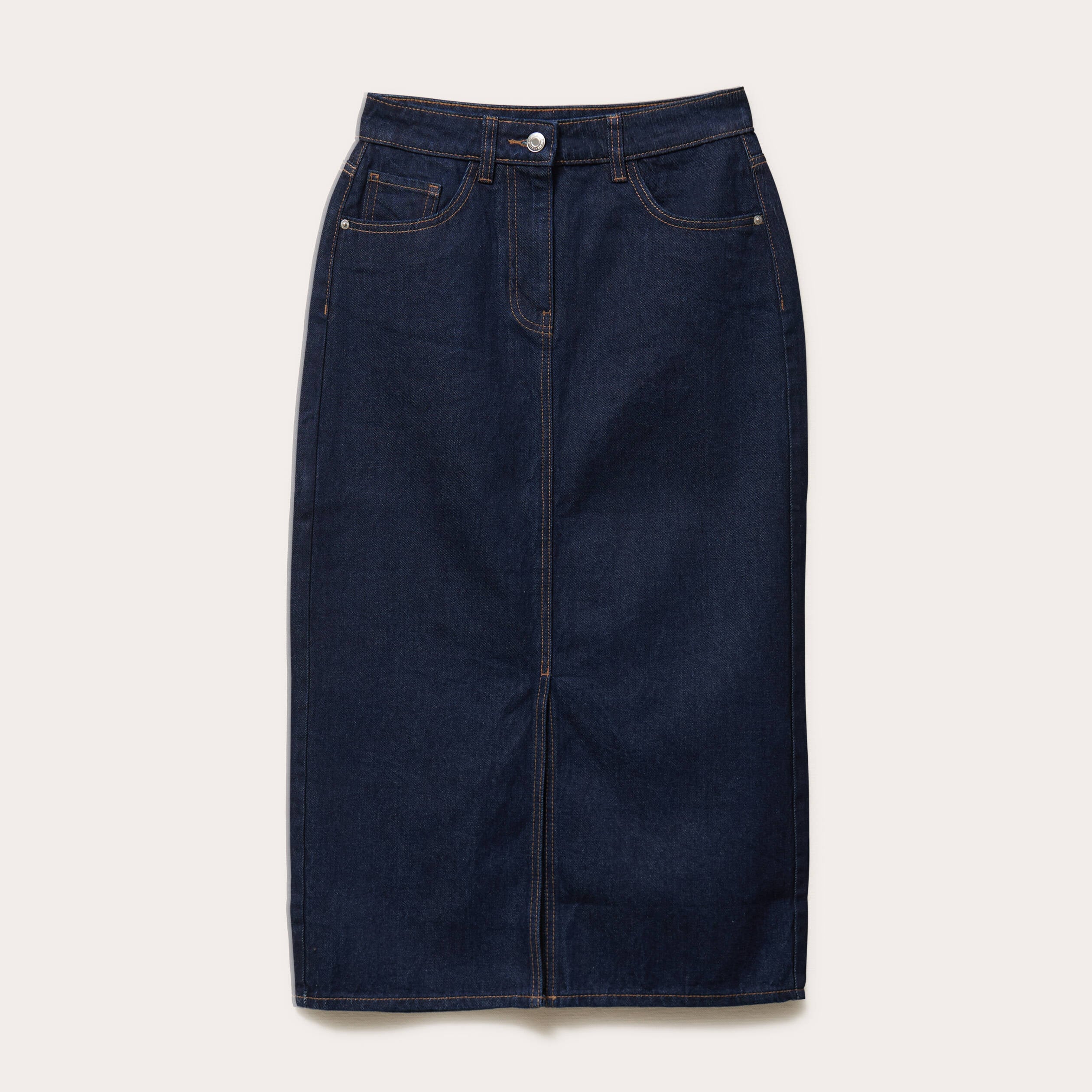 Jupe midi droite en jean denim brut femme