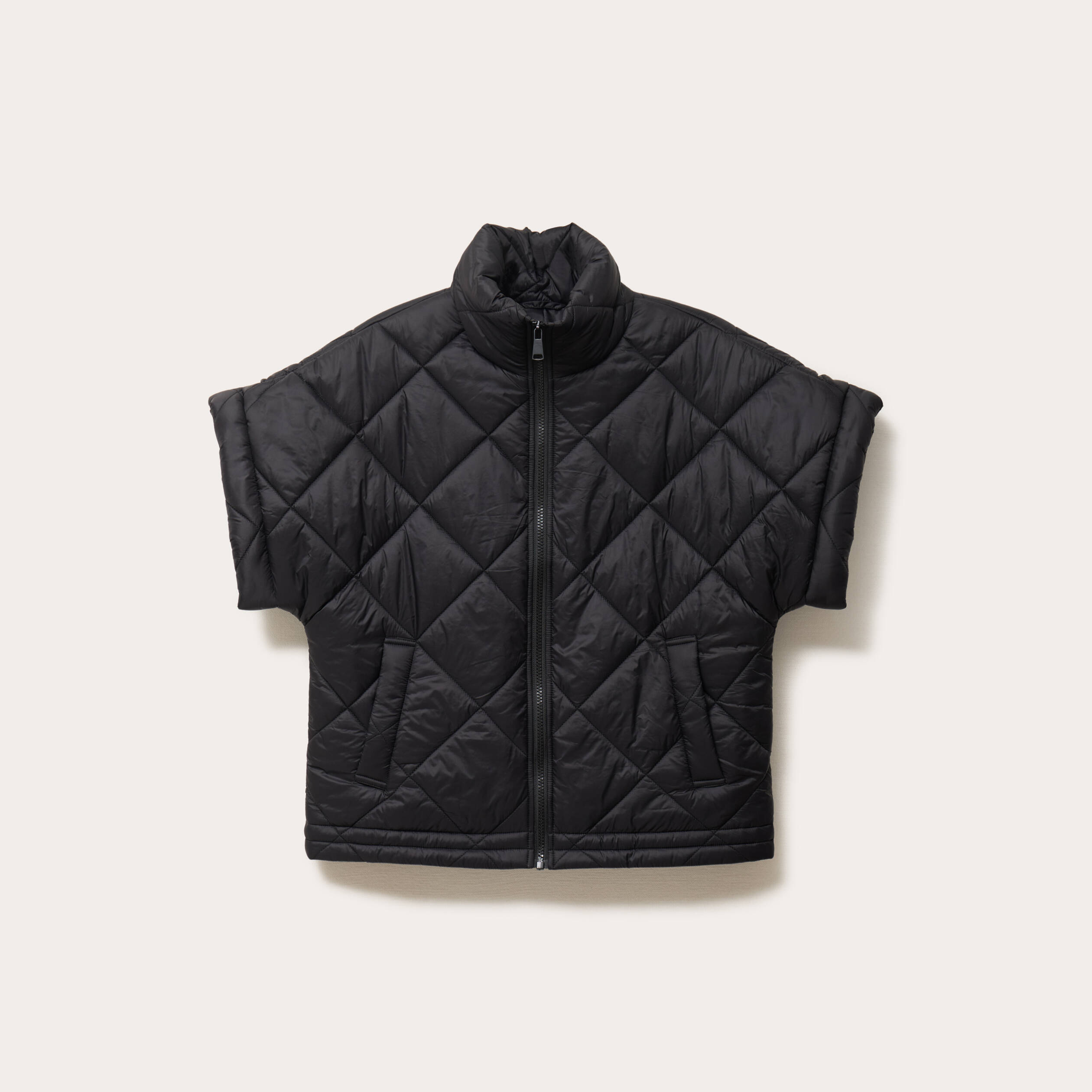 Veste col montant manches courtes noir femme