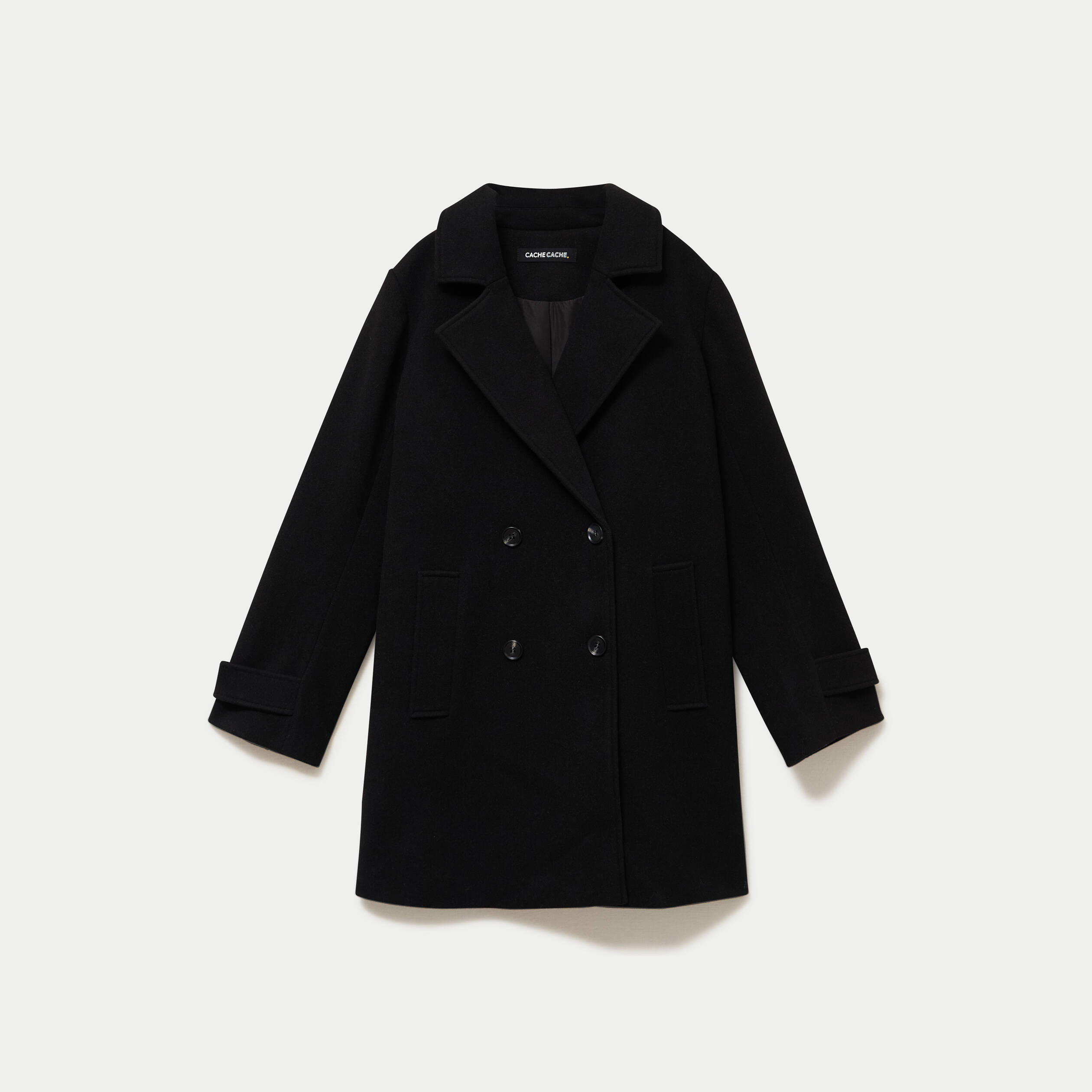 Manteau col classique manches longues noir femme