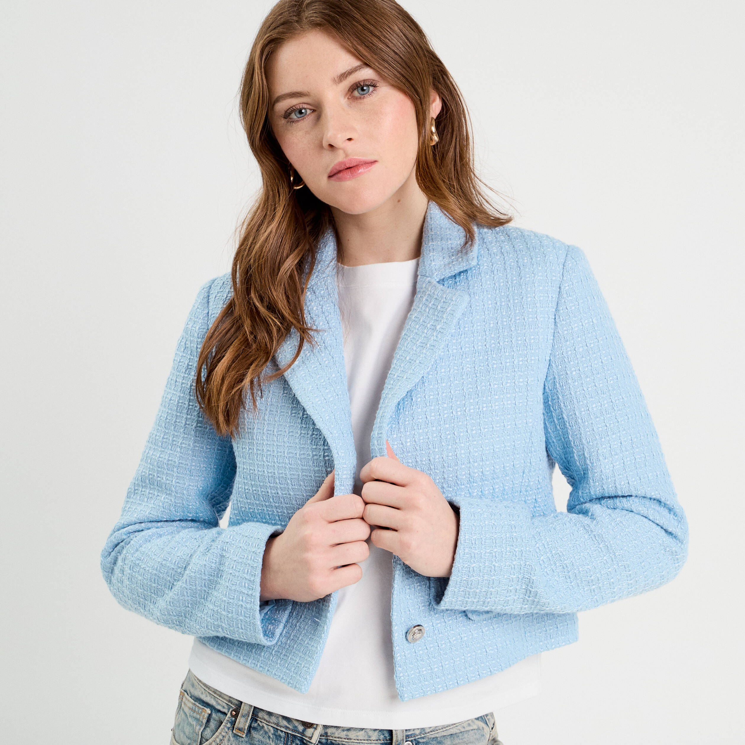 Veste blazer cintrée bleu turquoise femme