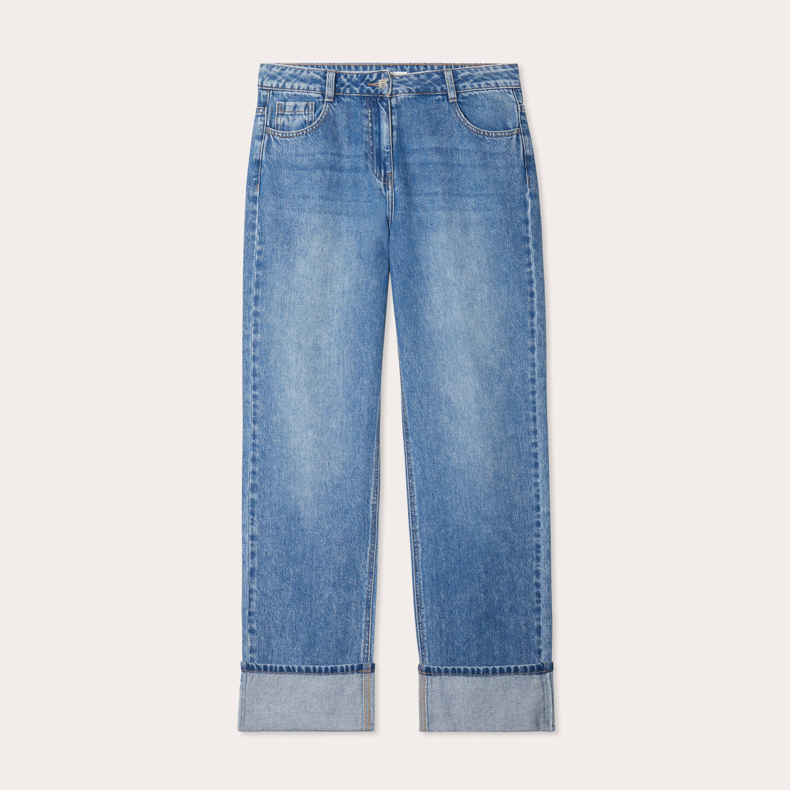 jeans droit a revers denim double stone femme Jeans droit à revers denim double stone femme