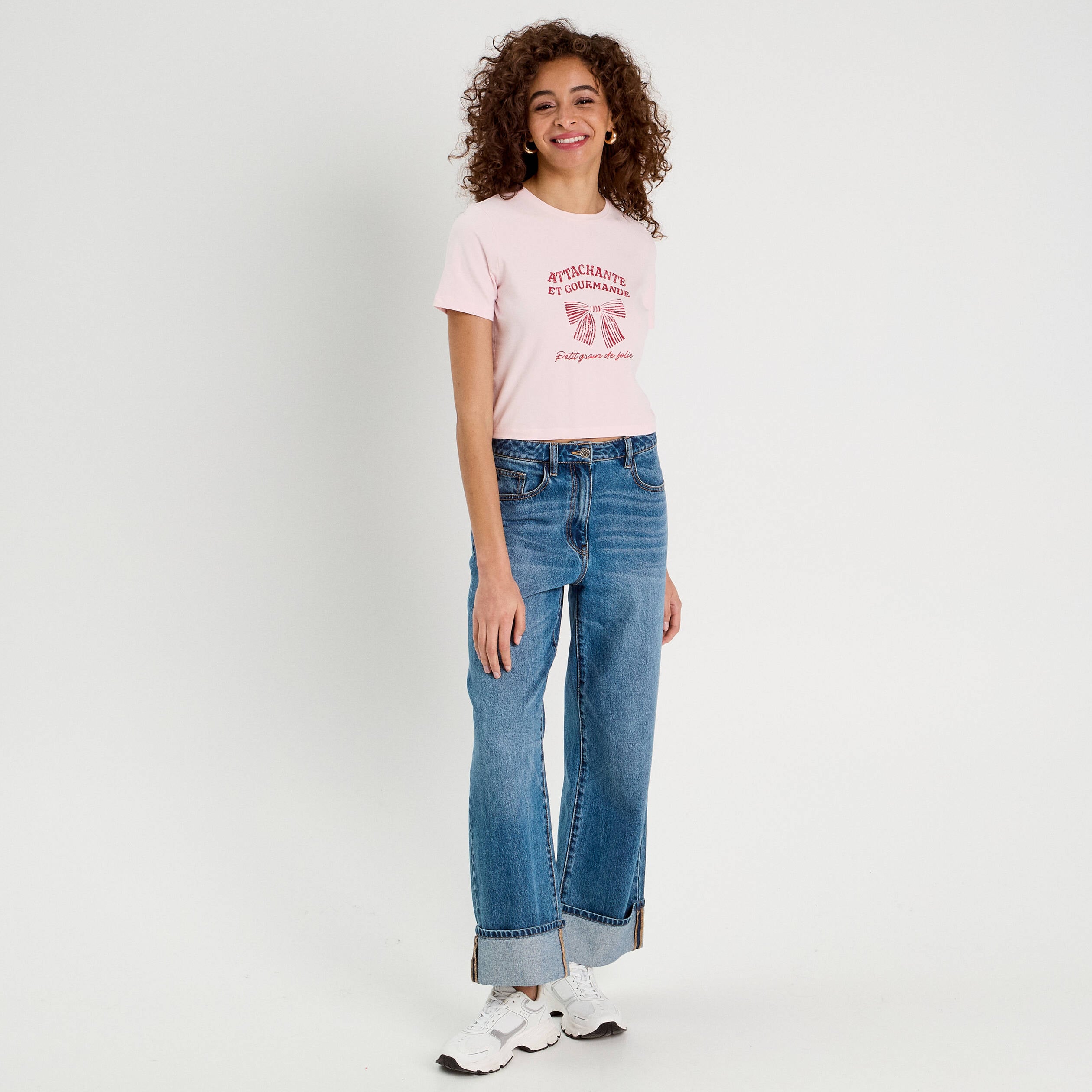 T-shirt cropped rose clair femme