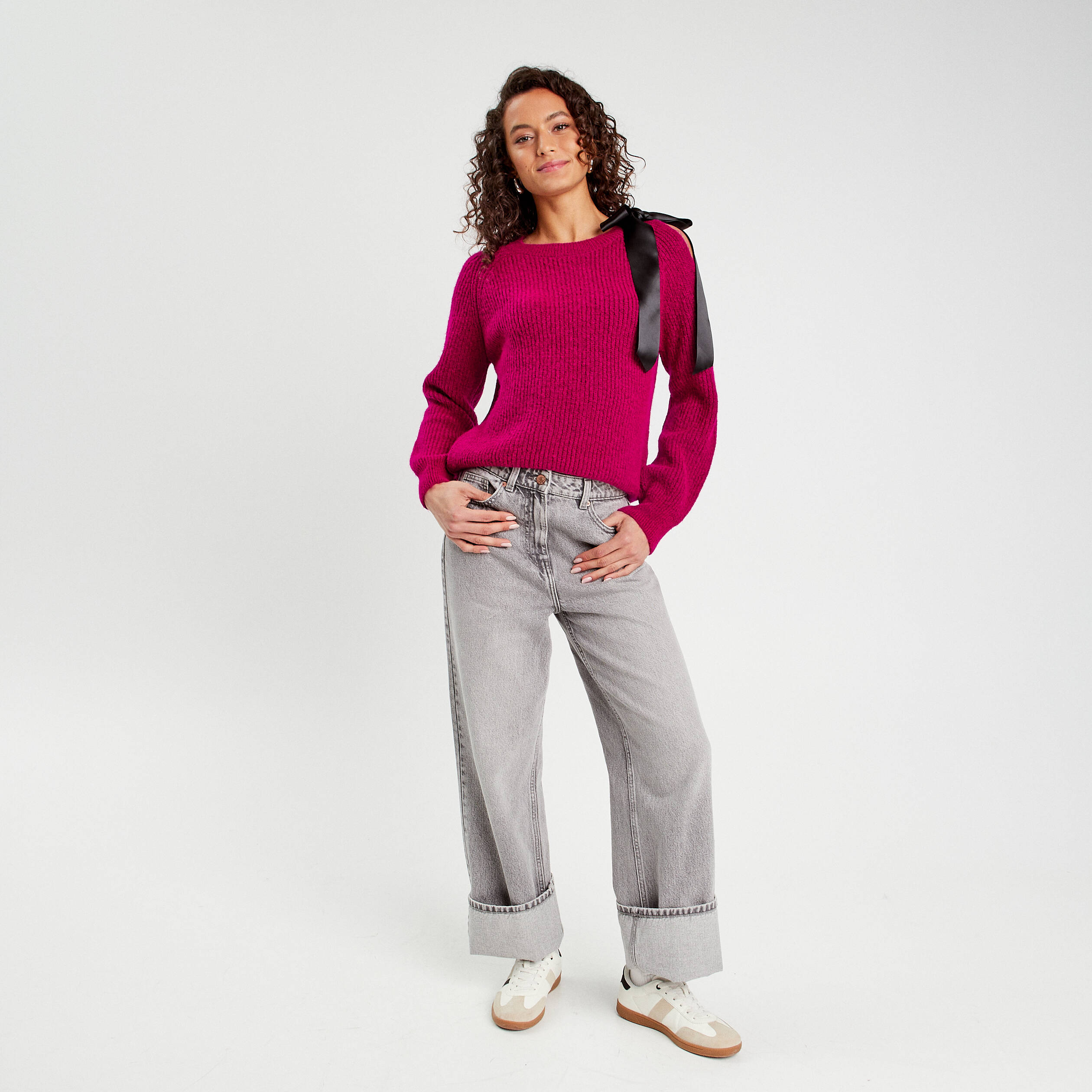 Pull avec noeud rose fushia femme
