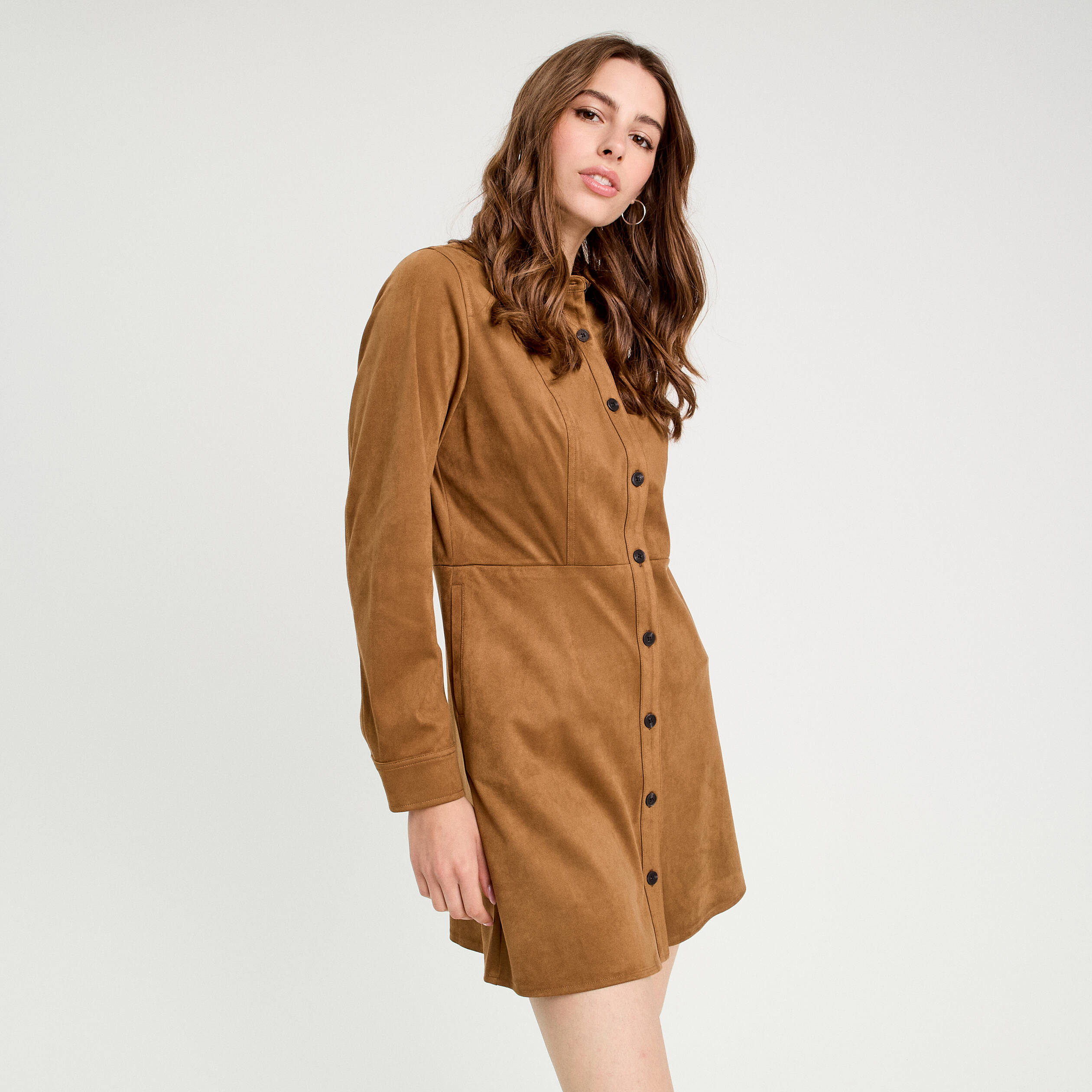 Robe &eacute;vas&eacute;e su&eacute;dine marron femme