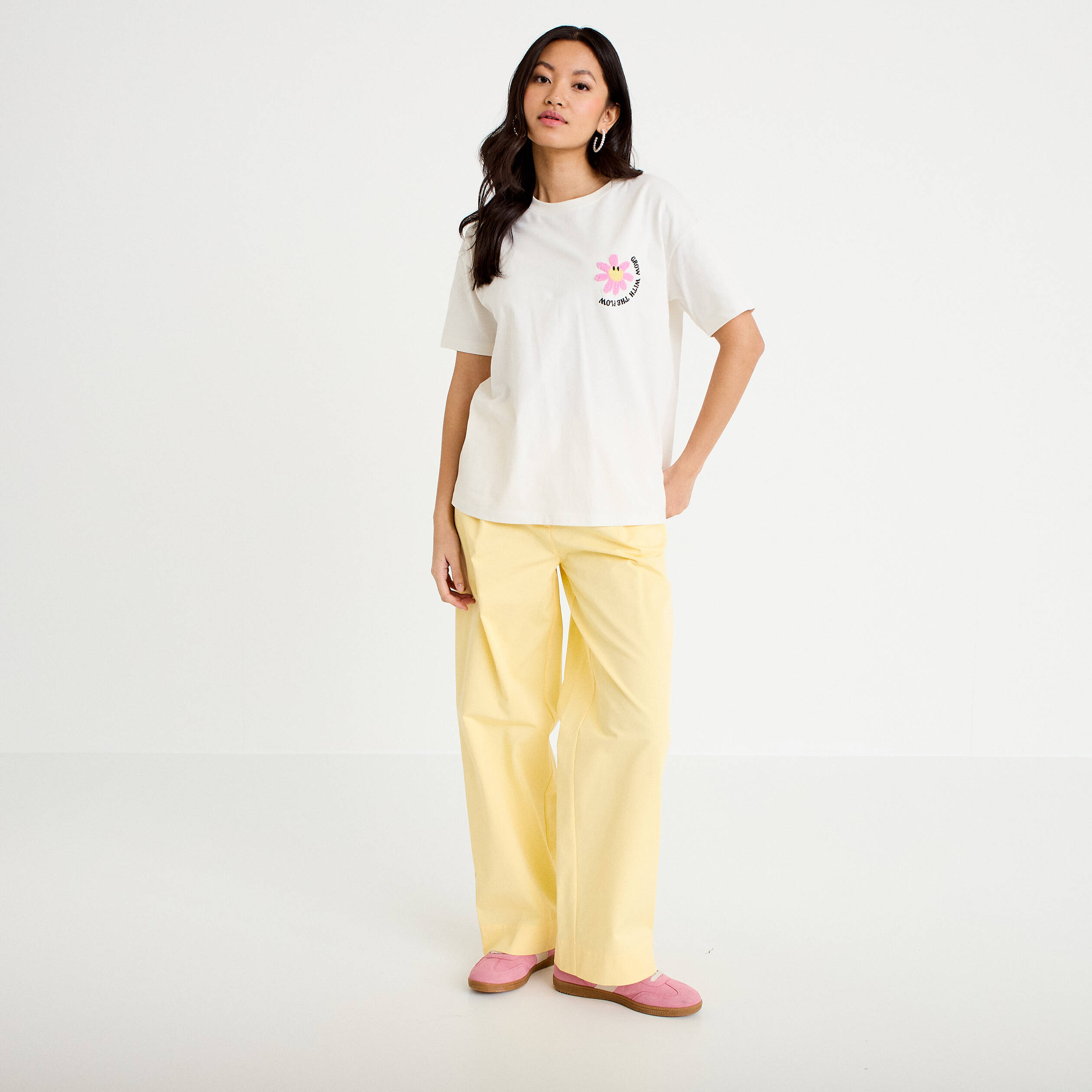 T-shirt col rond manches courtes ecru femme