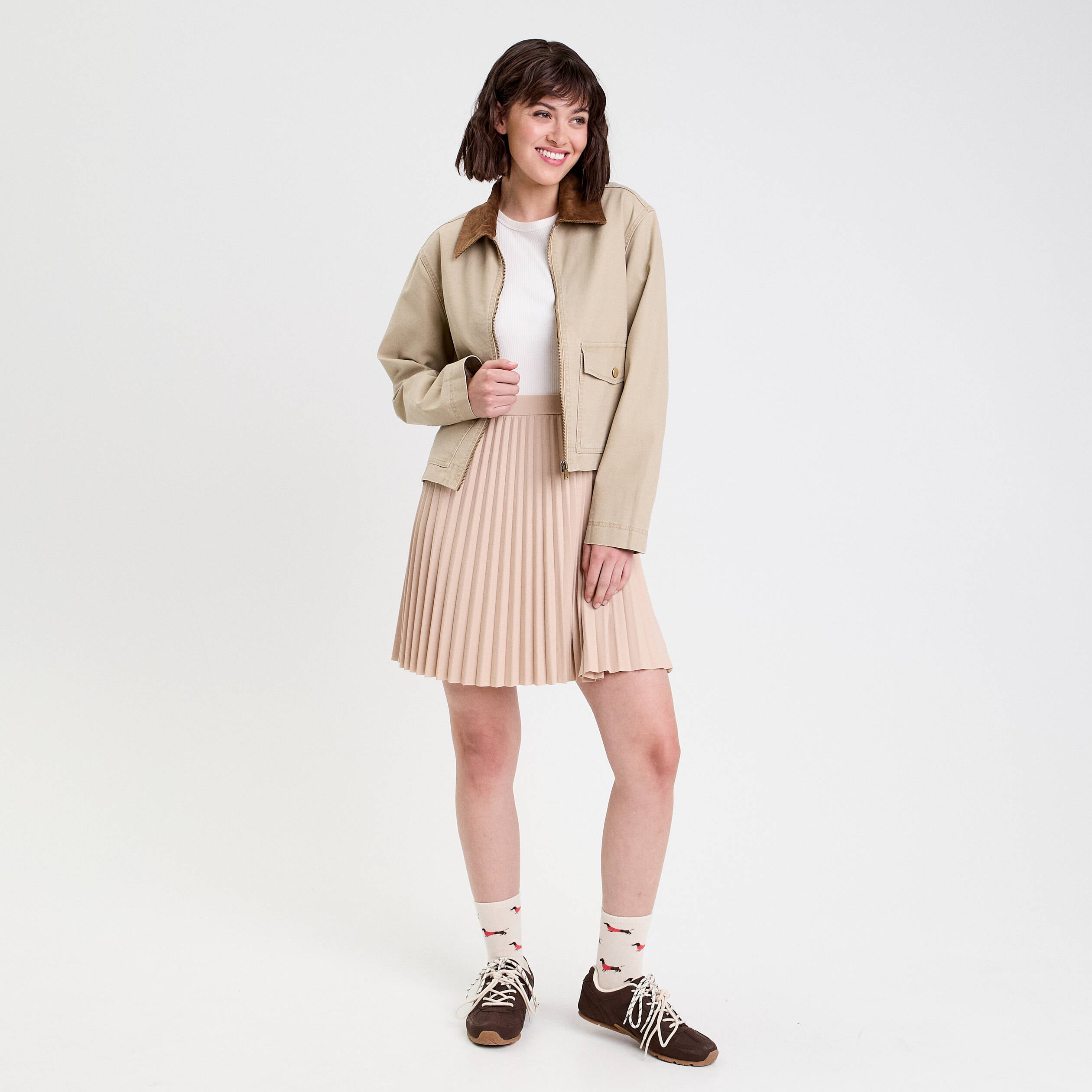 Robe droite pliss&eacute;e sable femme