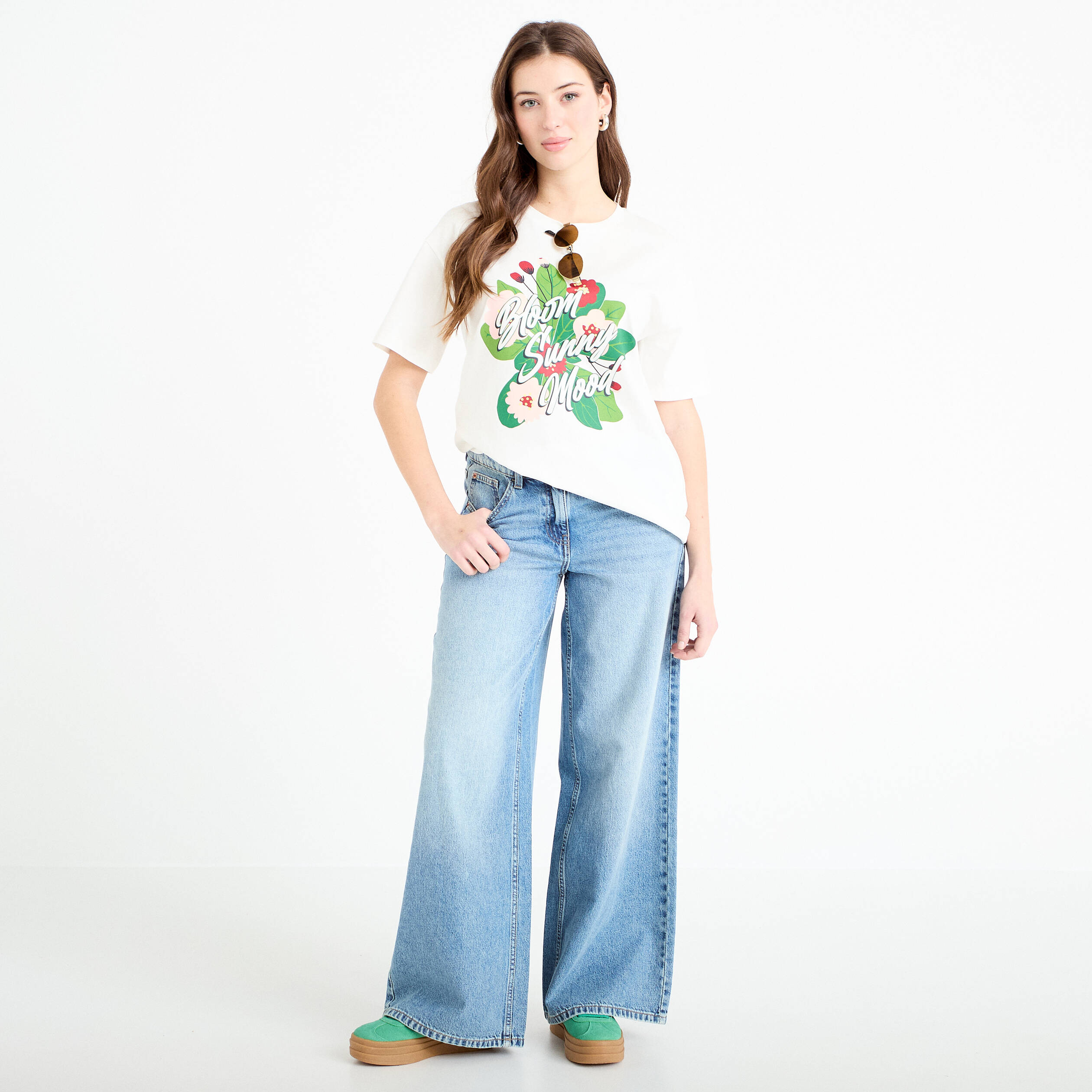 T-shirt col rond manches courtes ecru femme