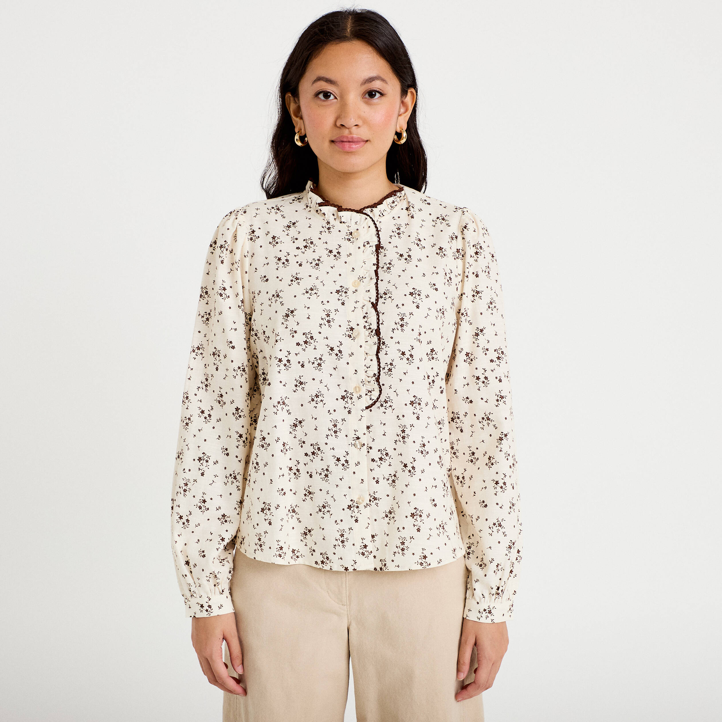 Chemise droite manches longues multicolore femme