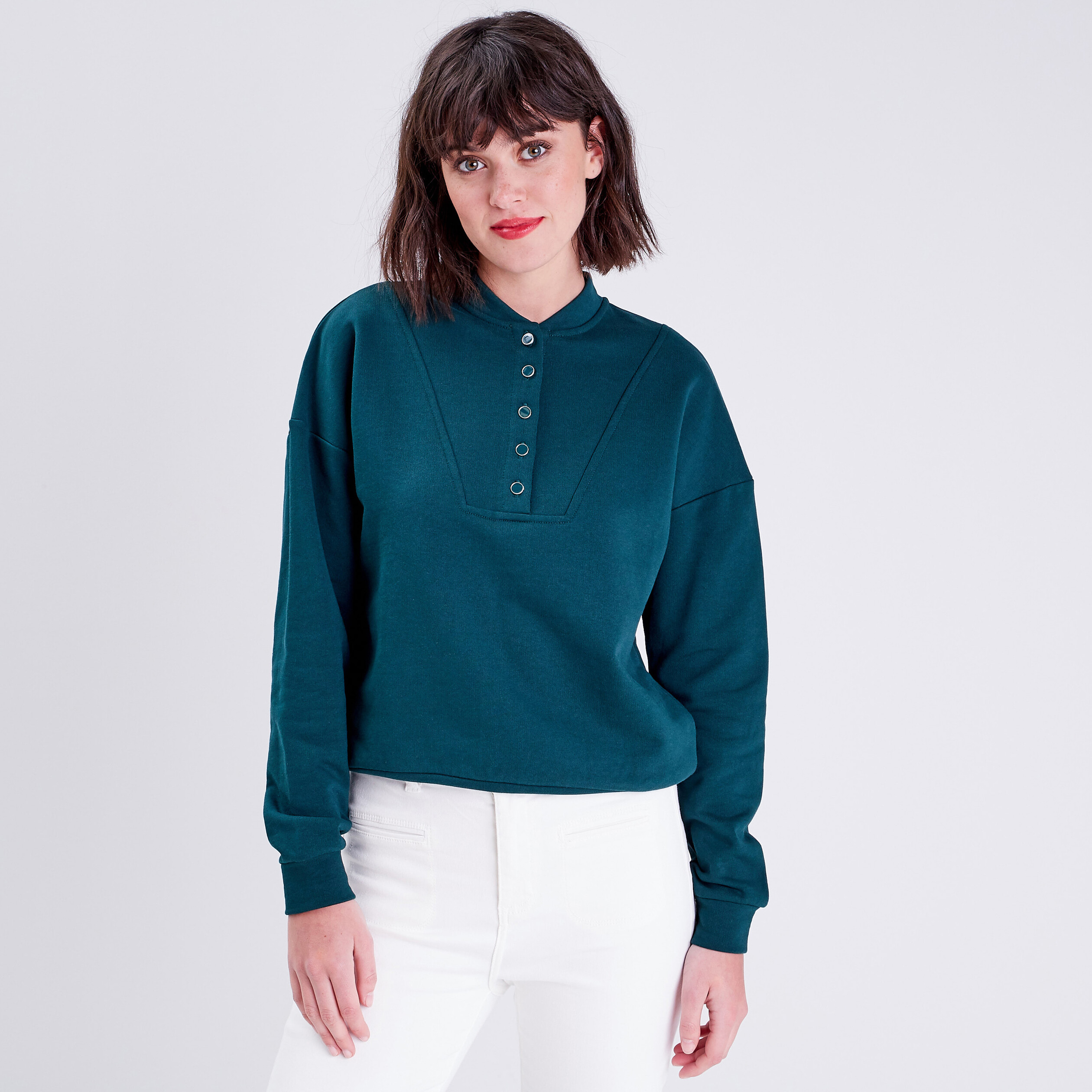 Sweat avec col teddy vert foncé femme