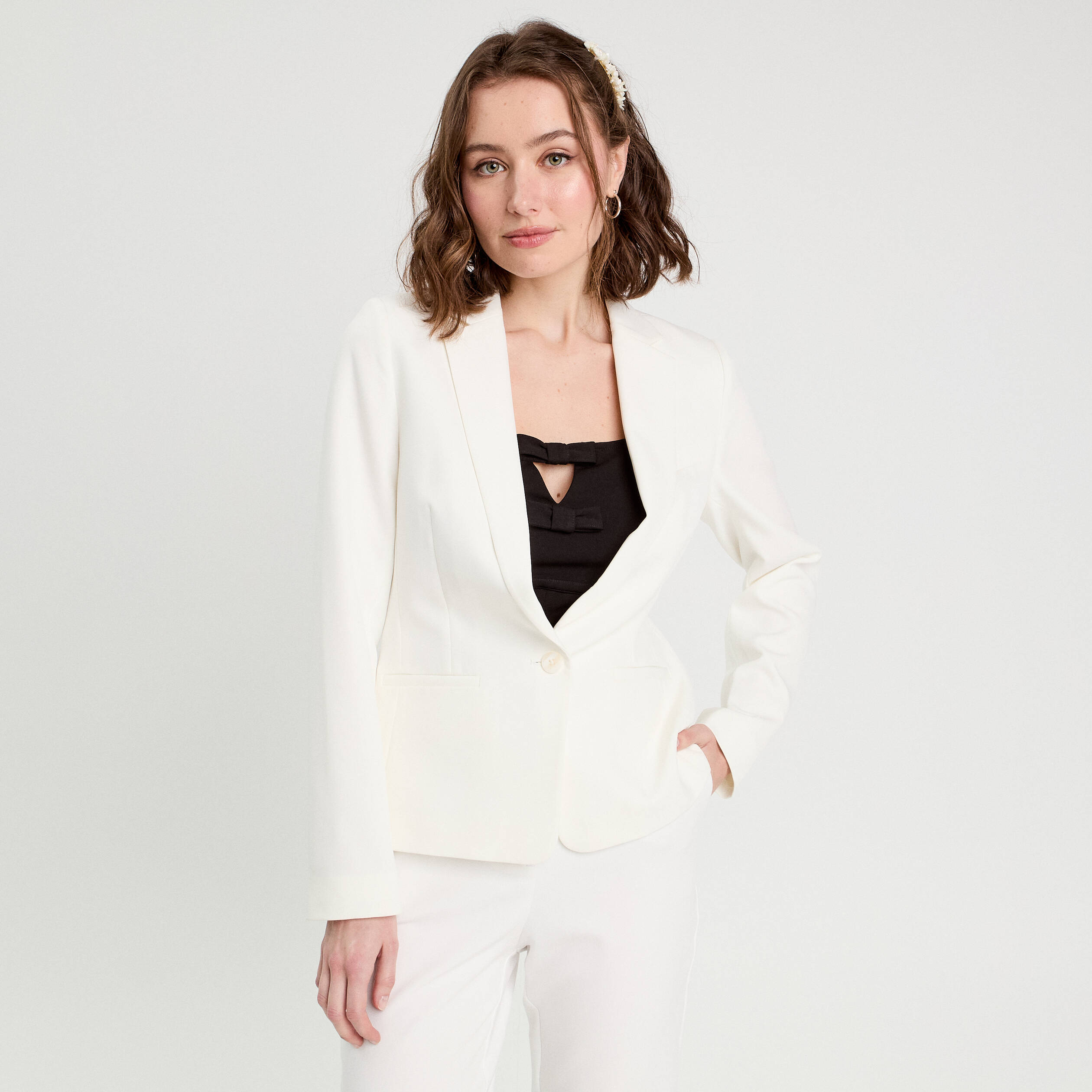 Veste blazer droite ecru femme