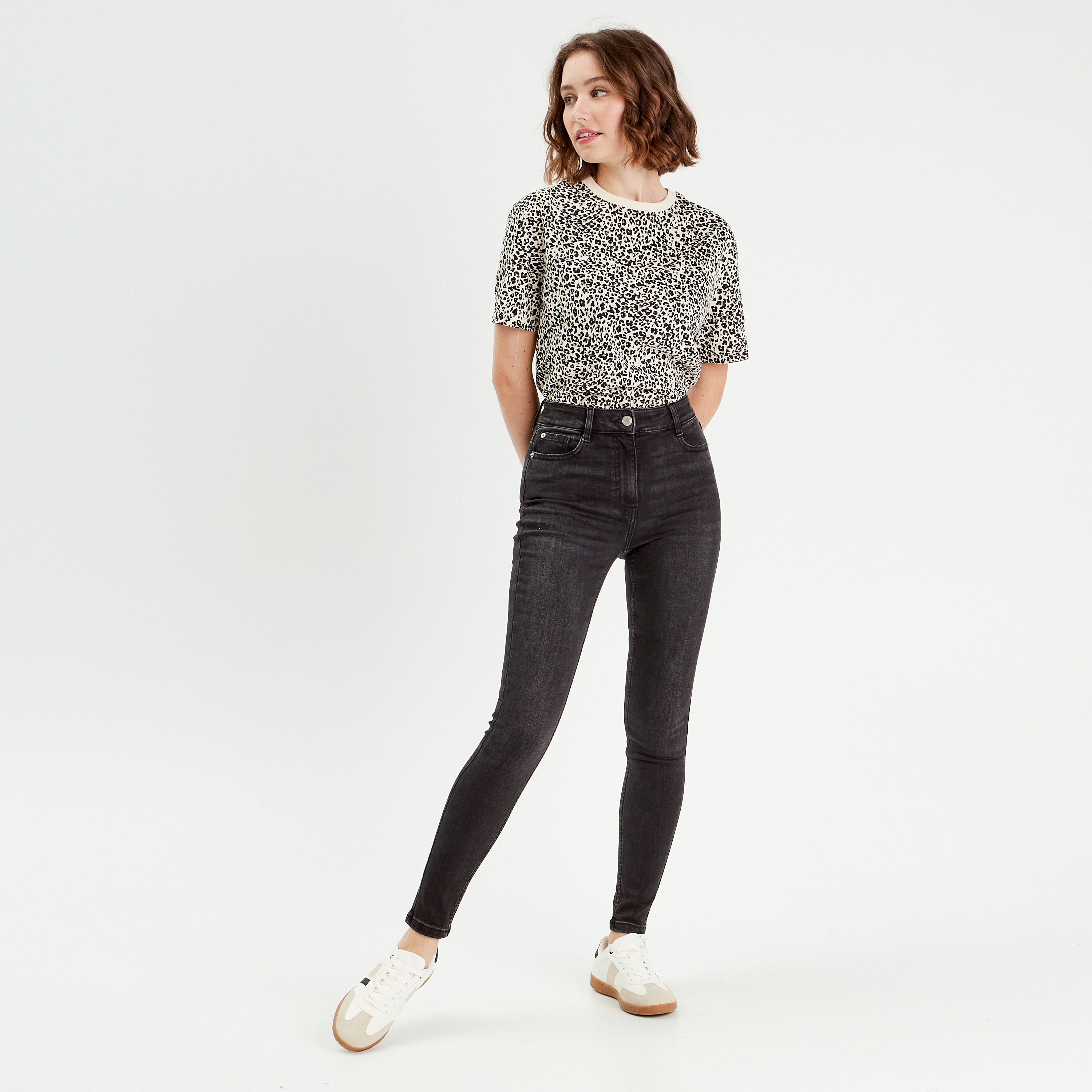 Jeans skinny taille haute denim noir femme