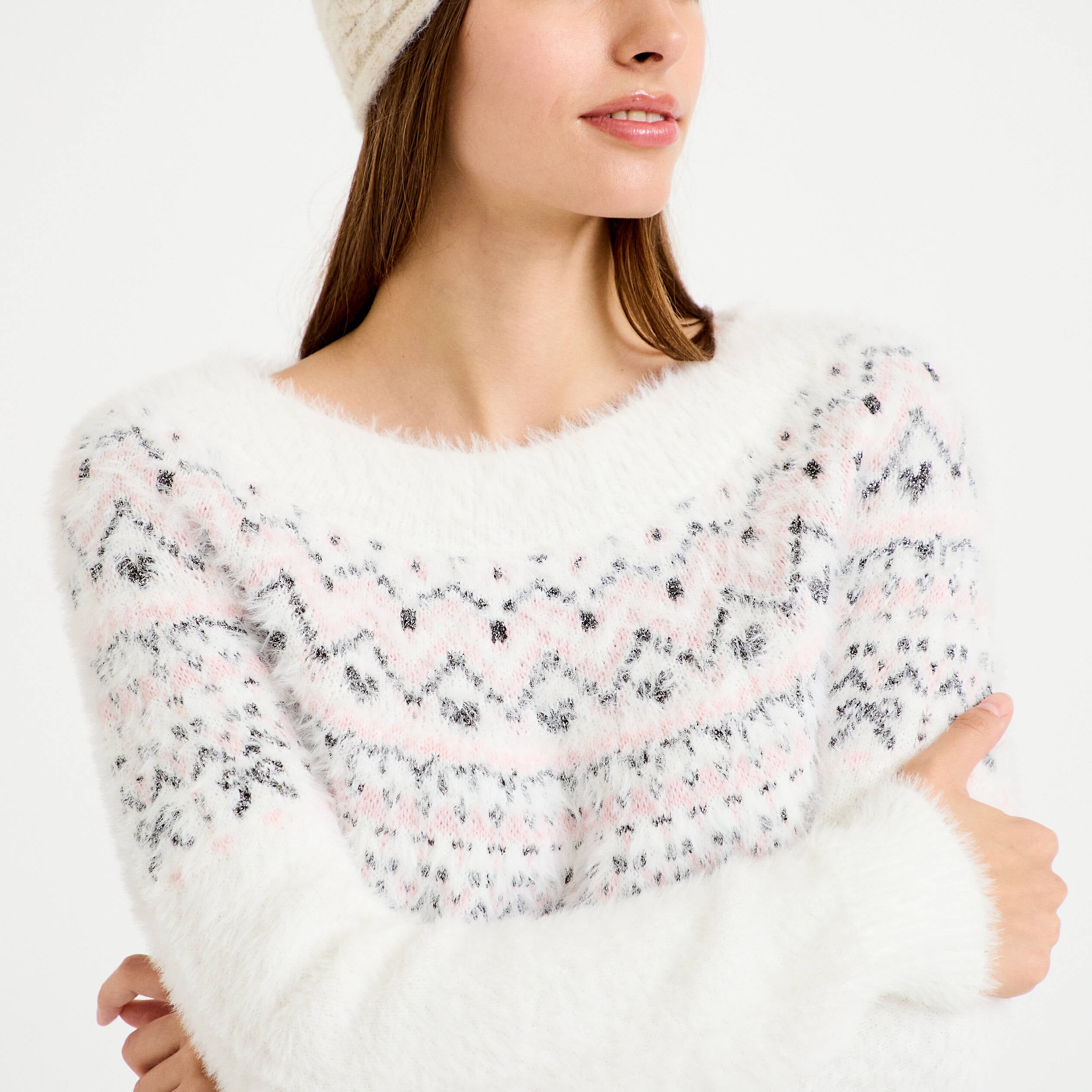 Pull manches longues ecru femme