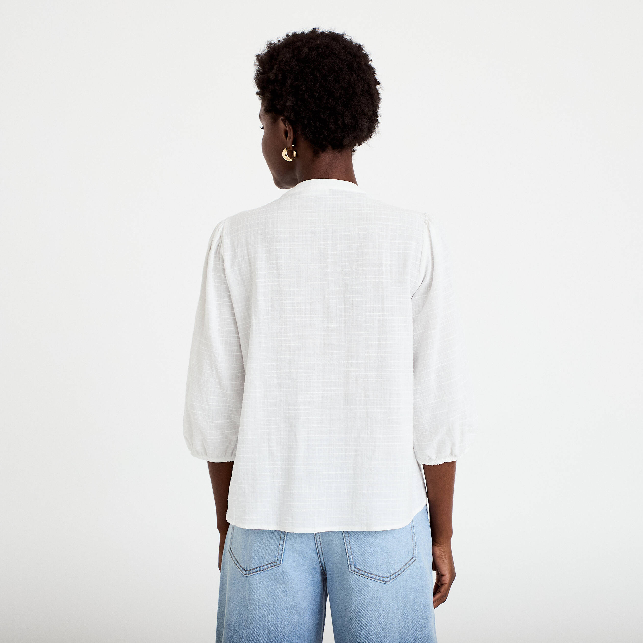 Blouse ample col v manches 3/4 ecru femme