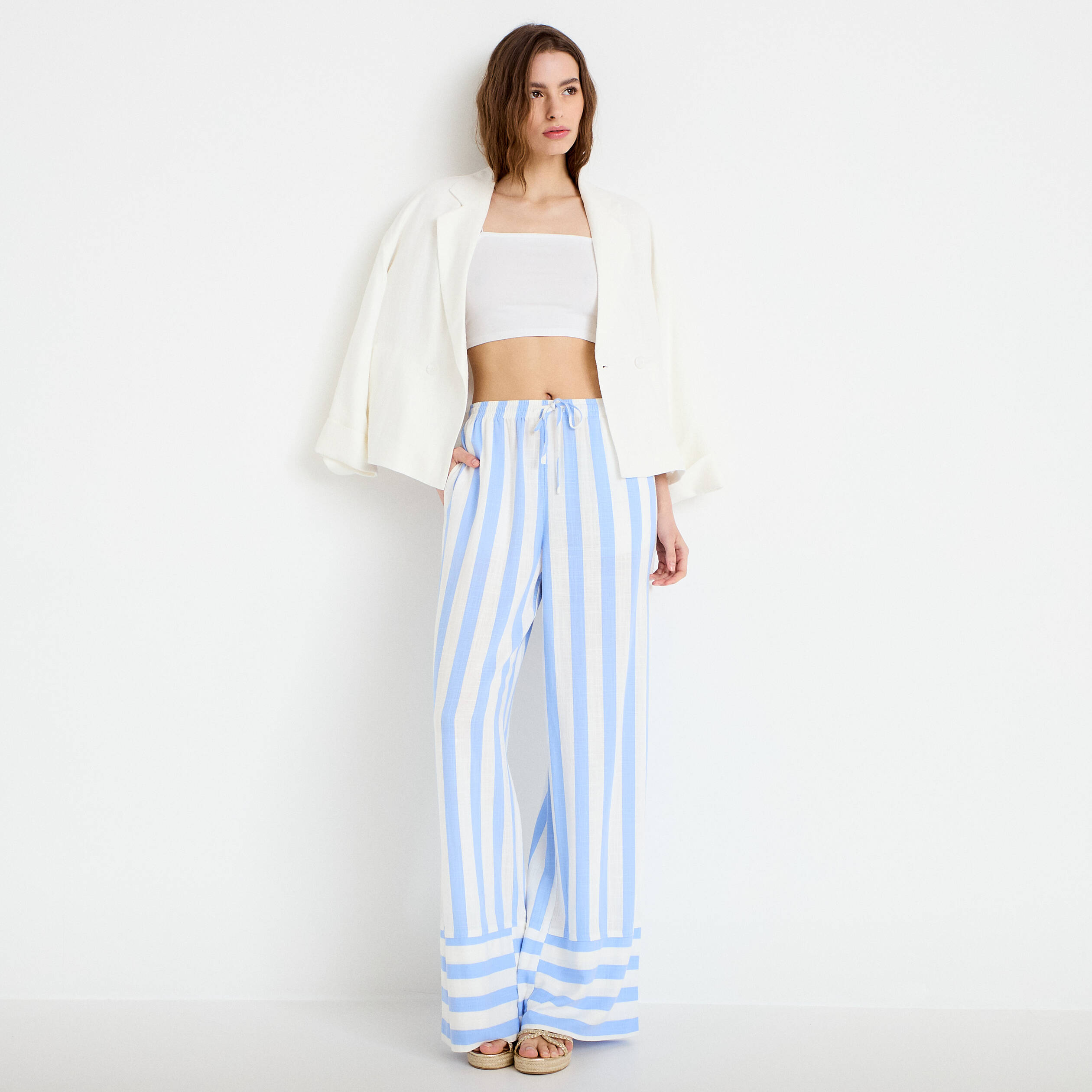 Pantalon large taille standard blanc femme