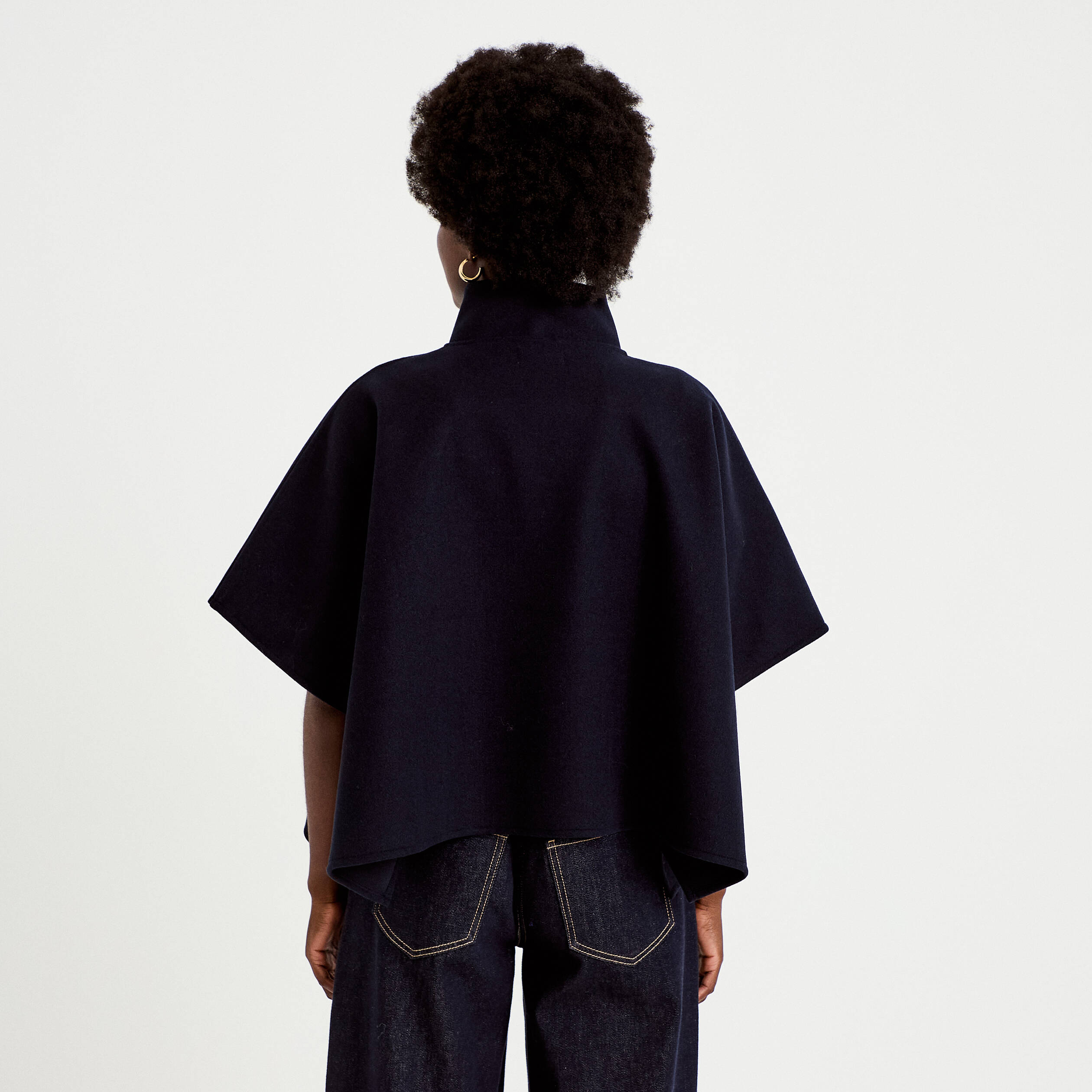 Poncho col am&eacute;ricain bleu marine femme