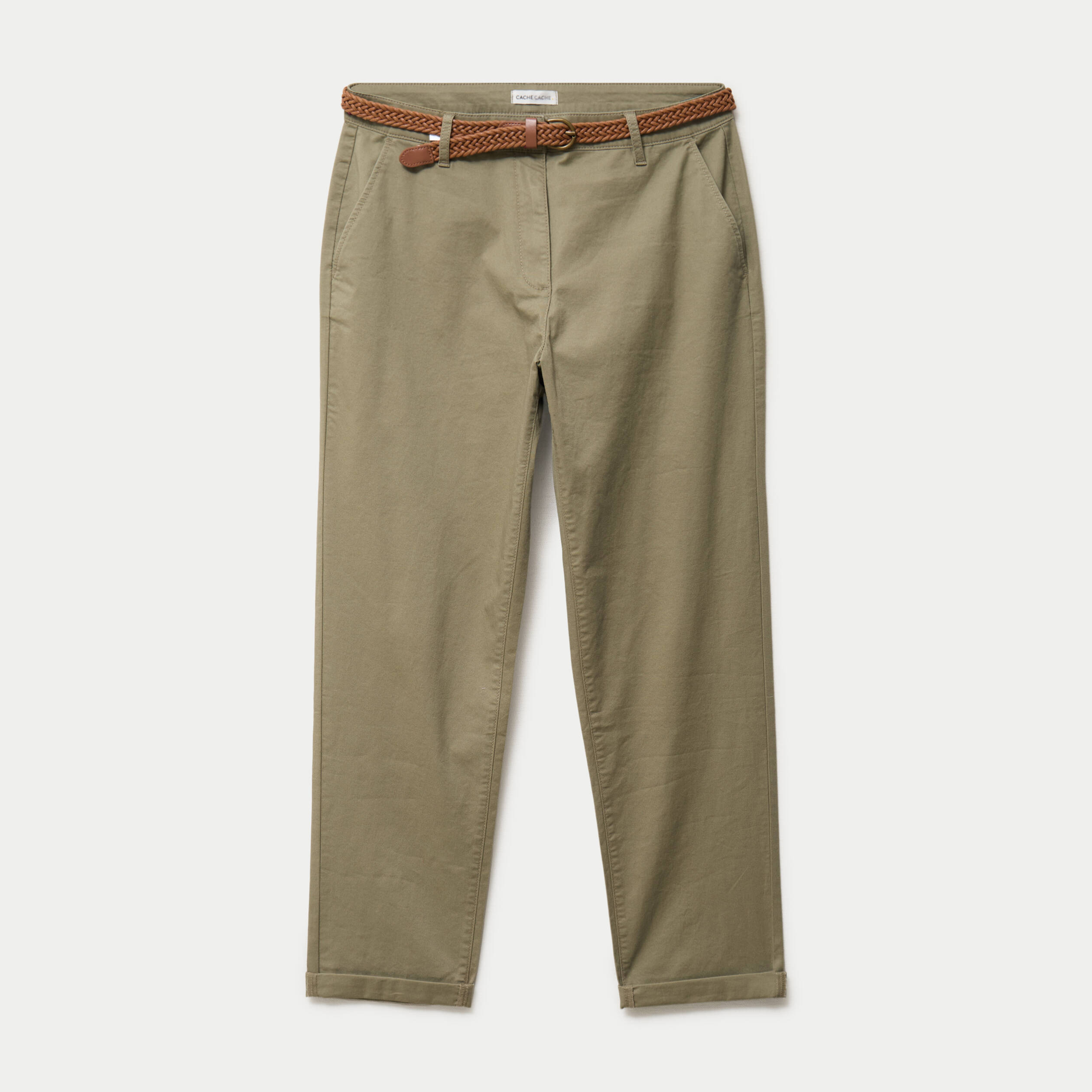 Pantalon chino 7/8&egrave;me vert femme